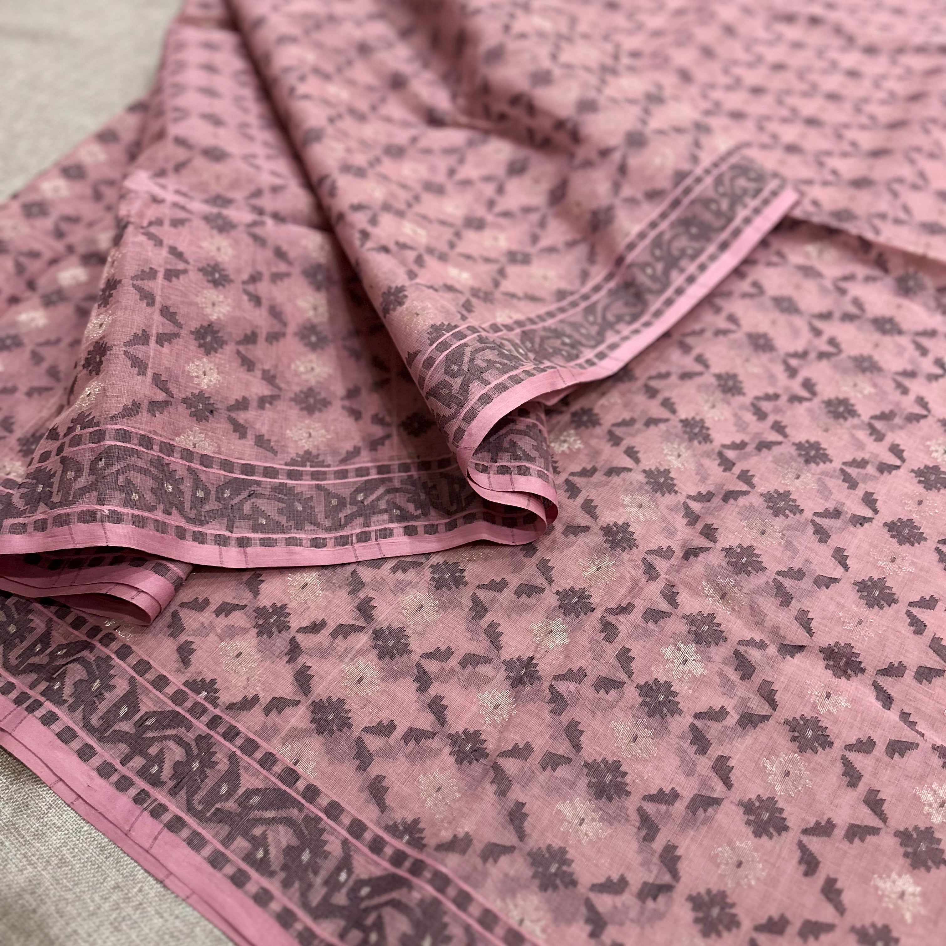 Pink Jaal Dhakai Jamdani Saree