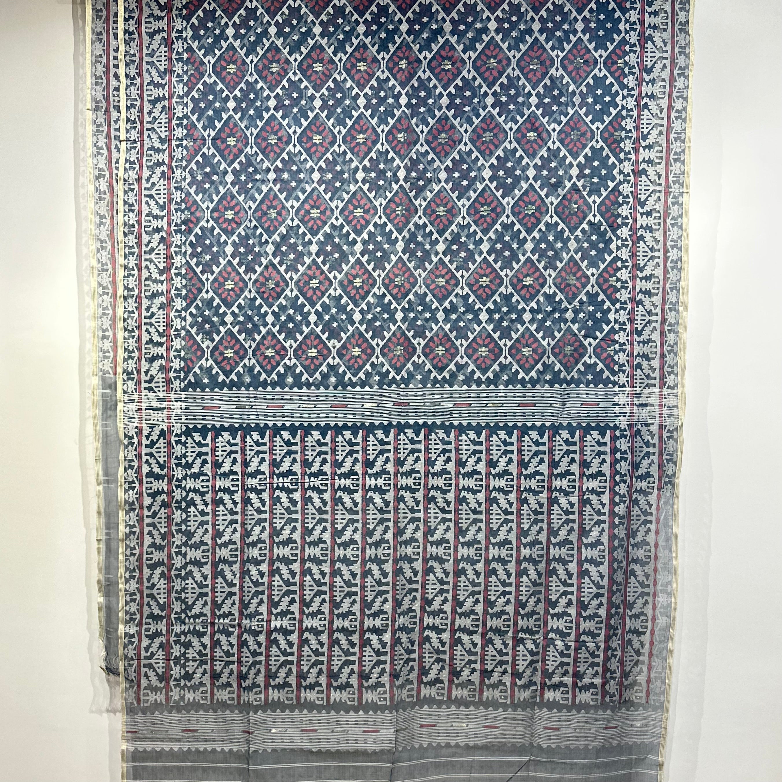 Dark Blue and White Dhakai Jamdani Saree
