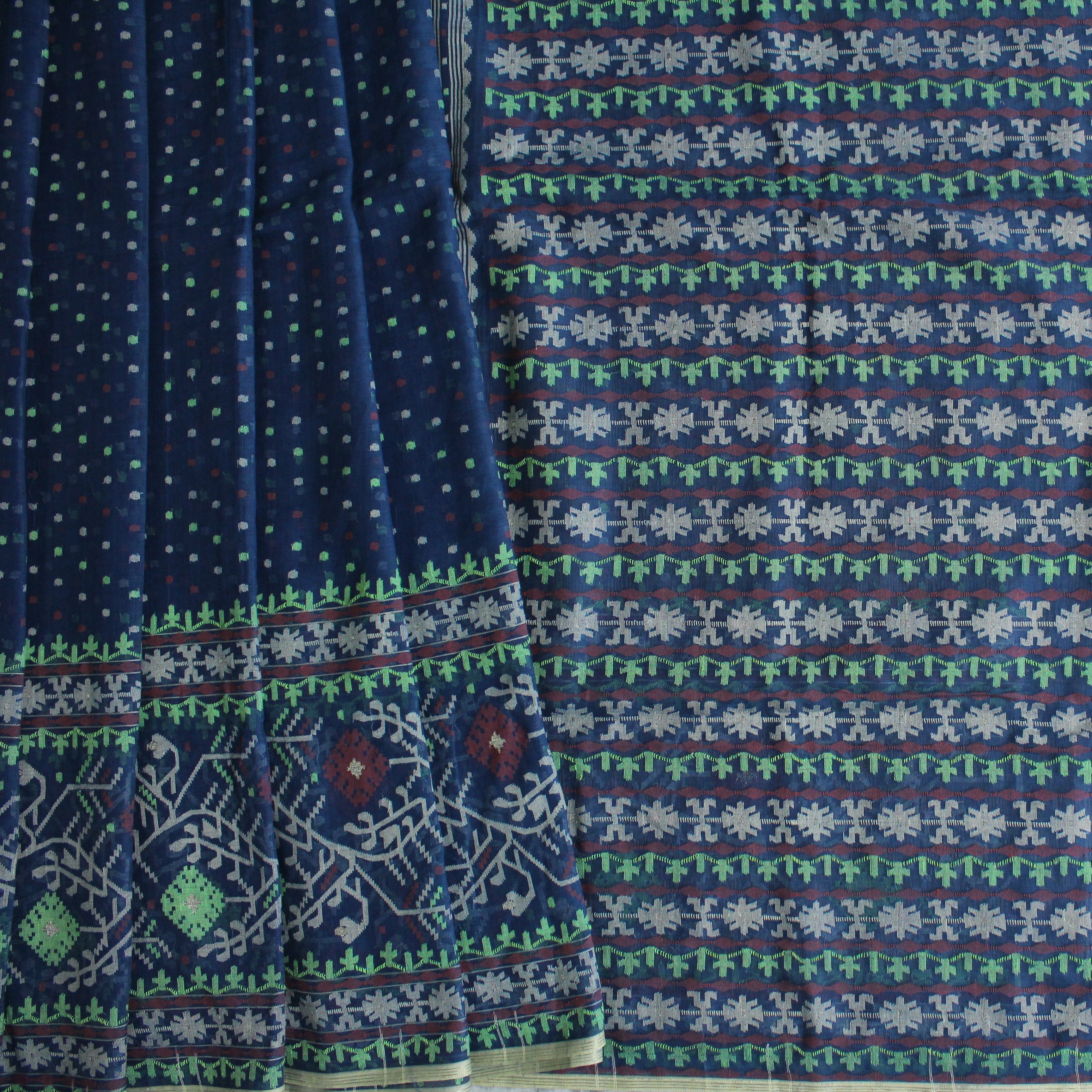 Blue Handwoven Dhakai Jamdani Saree