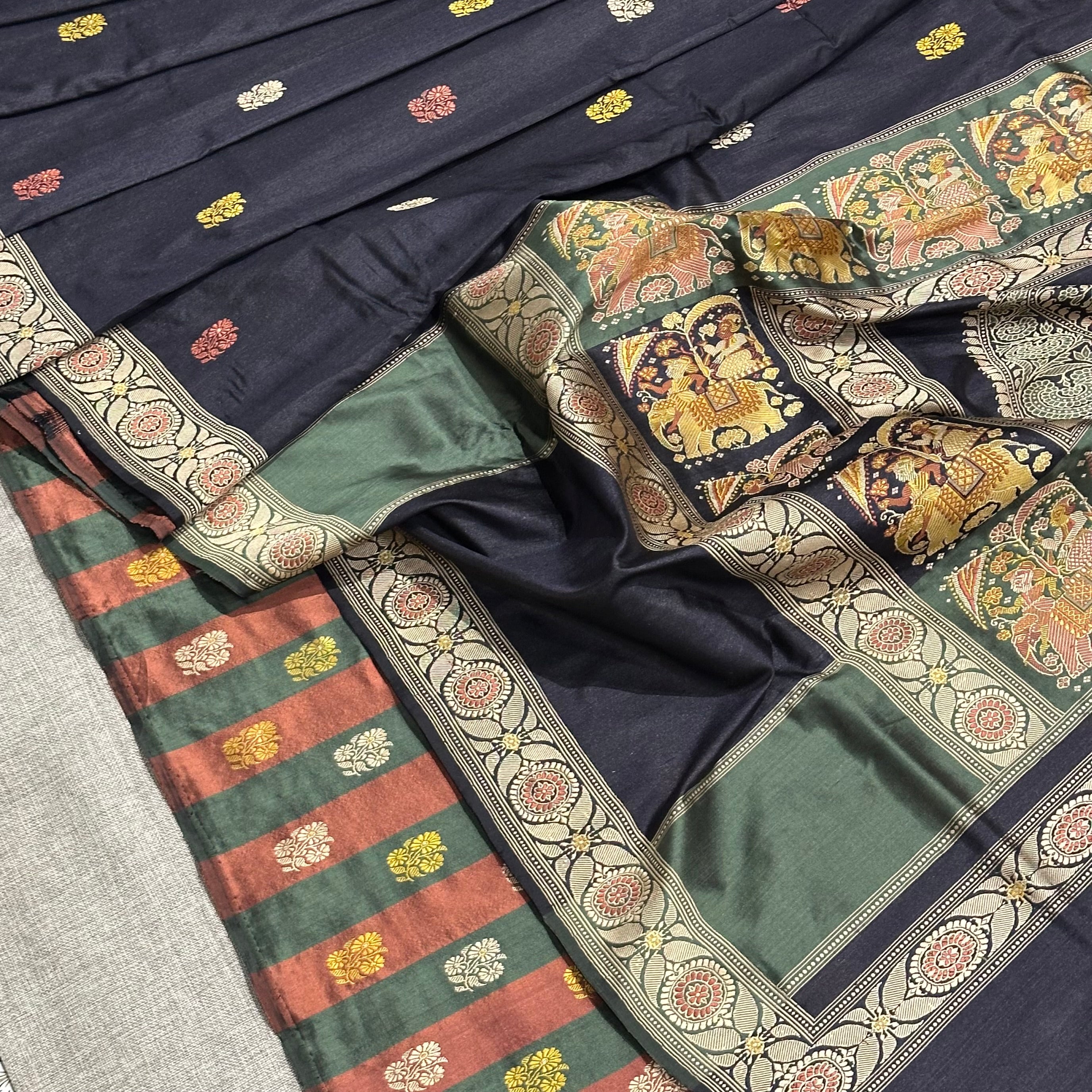 Black Baluchari Saree with Kalka and Motifs in the Palla