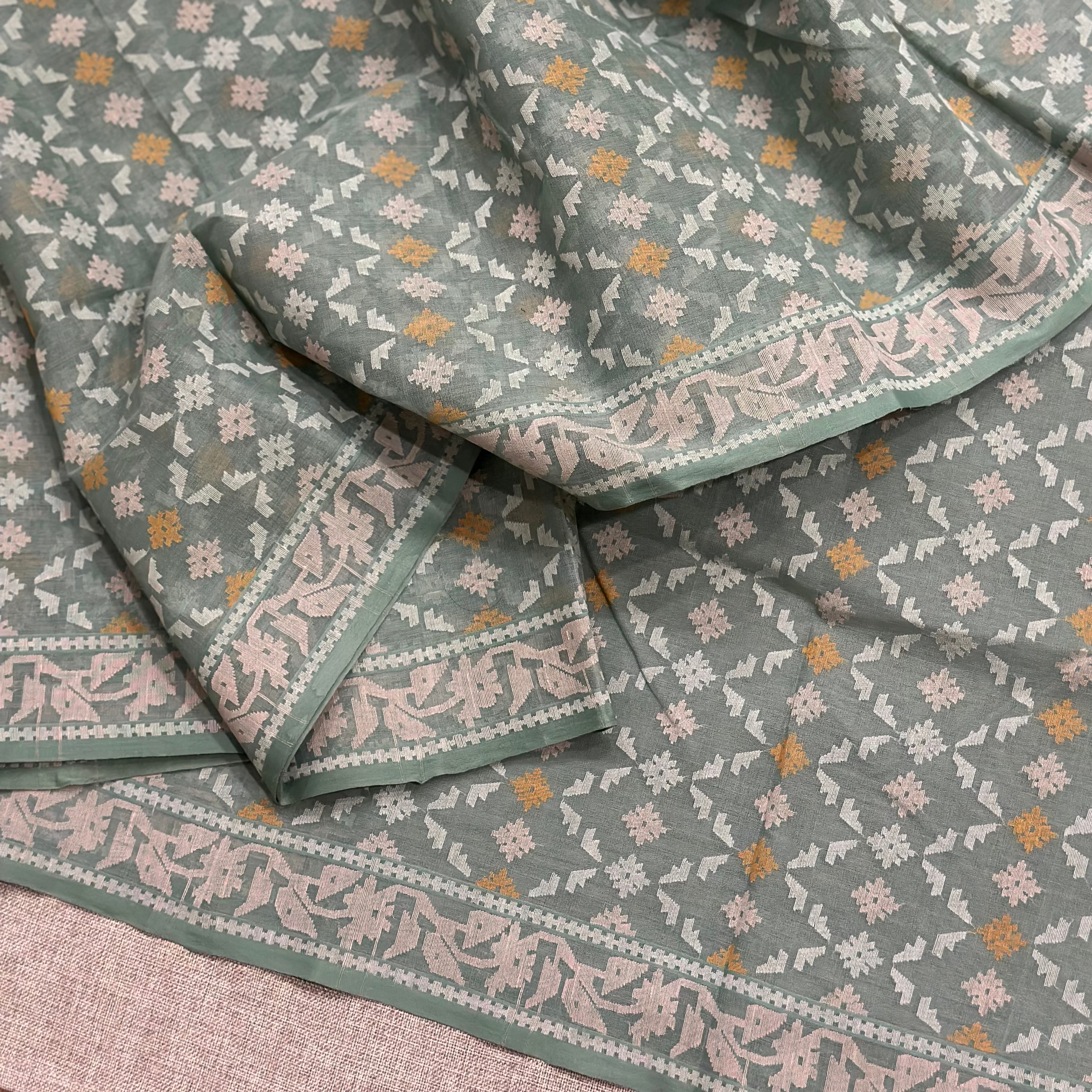 Teal Jaal Dhakai Jamdani Saree
