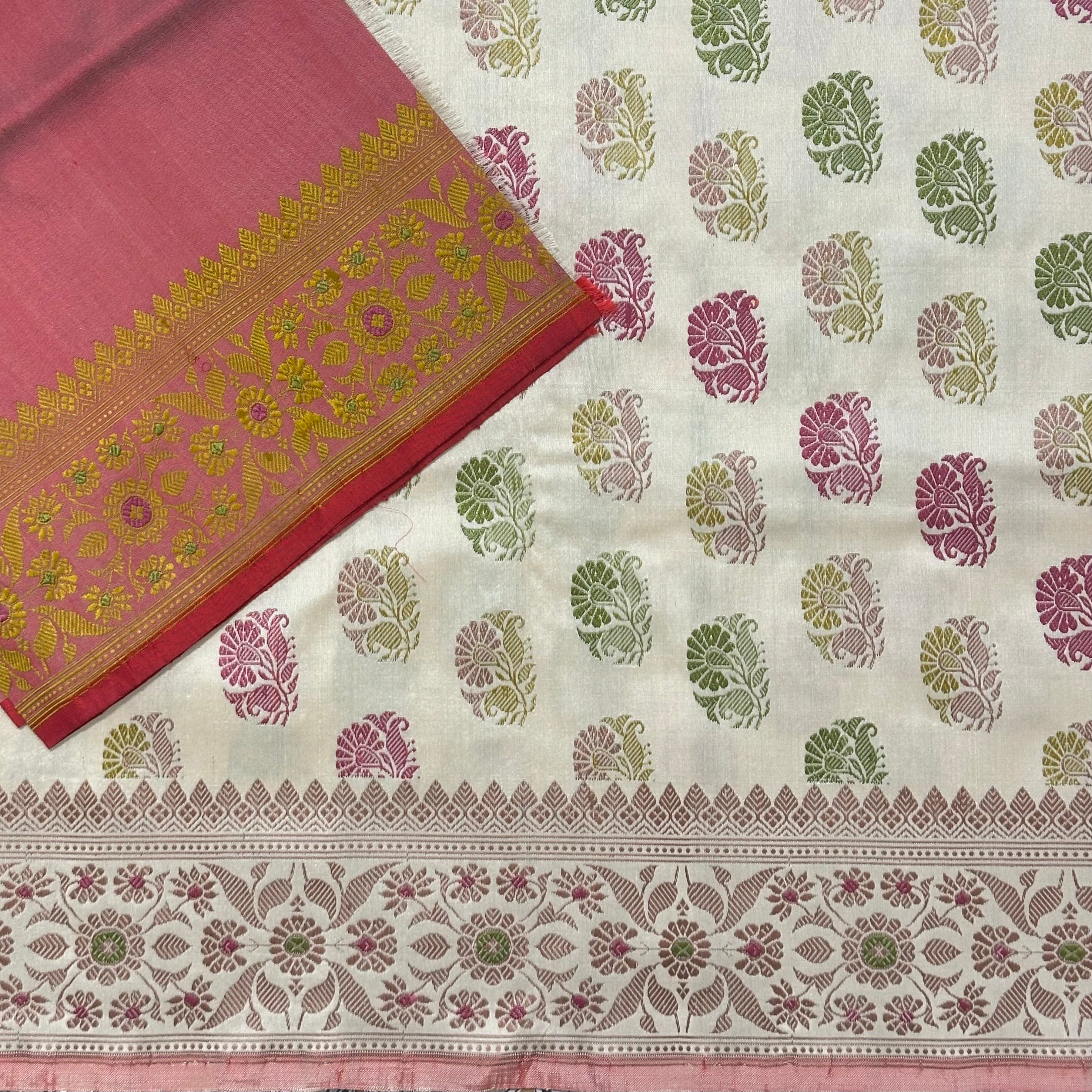 White Revival Baluchari with Big Butis