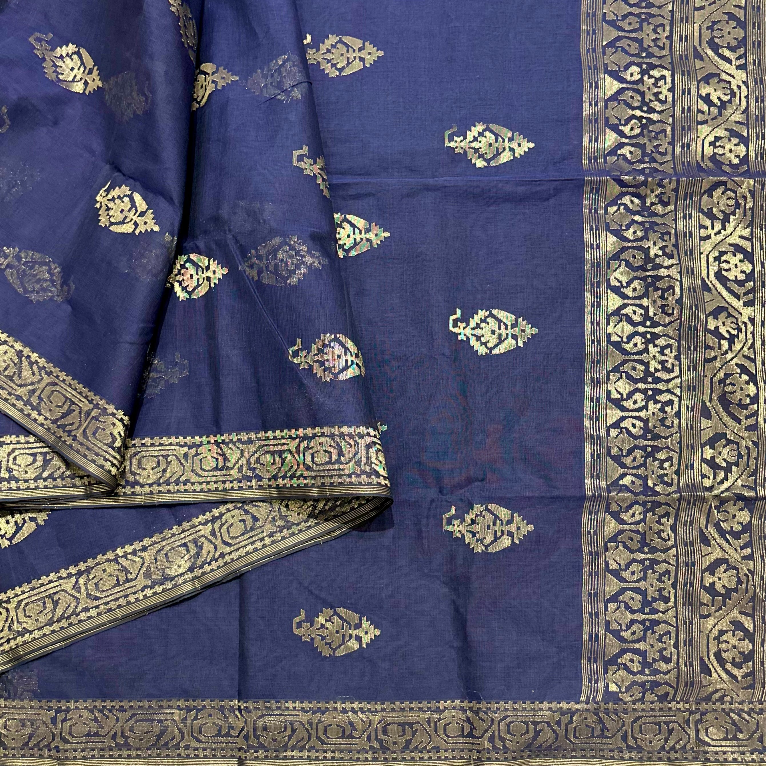 Blue Dhakai Jamdani with Silver