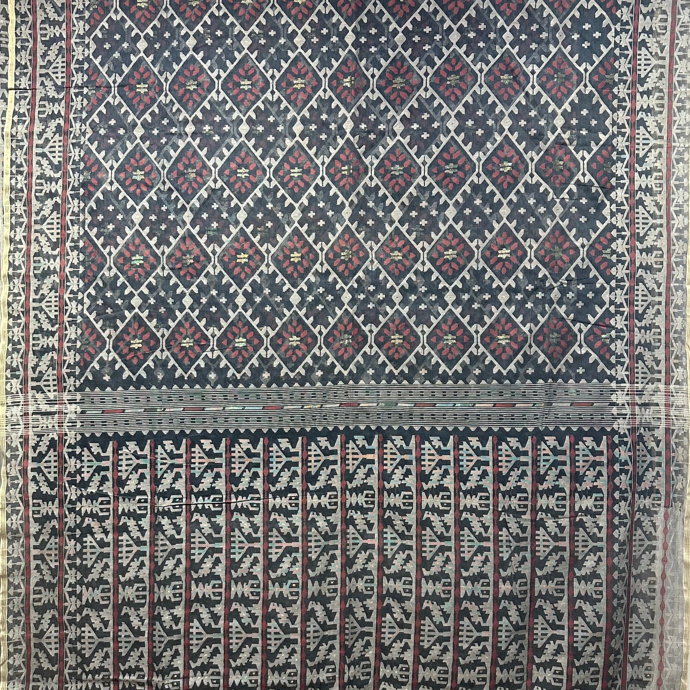 Dark Blue and White Dhakai Jamdani Saree