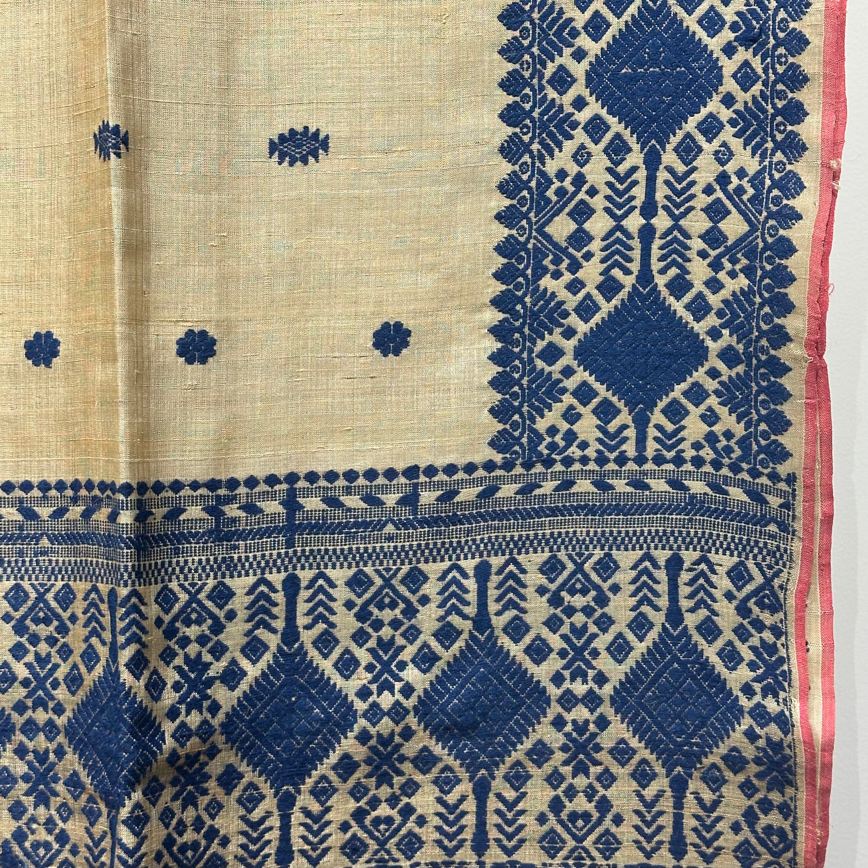 Heirloom Pure Assamese Muga Saree with Indigo Dyed Eri Extra Weft