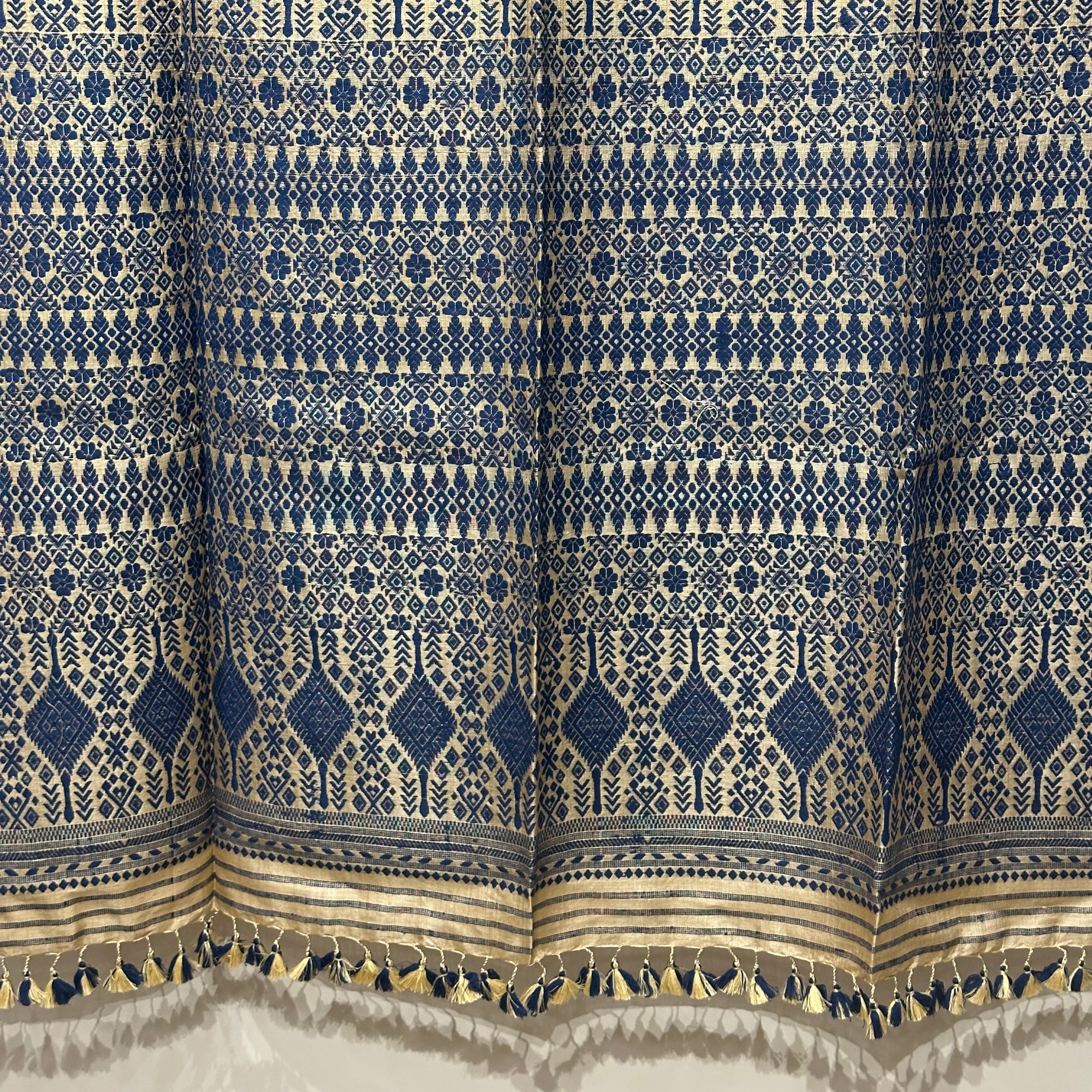 Heirloom Pure Assamese Muga Saree with Indigo Dyed Eri Extra Weft