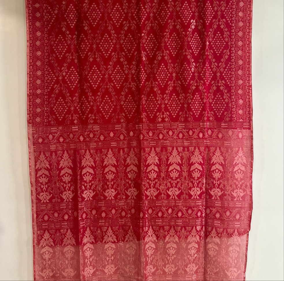 Red Jaal Dhakai Jamdani with Zari