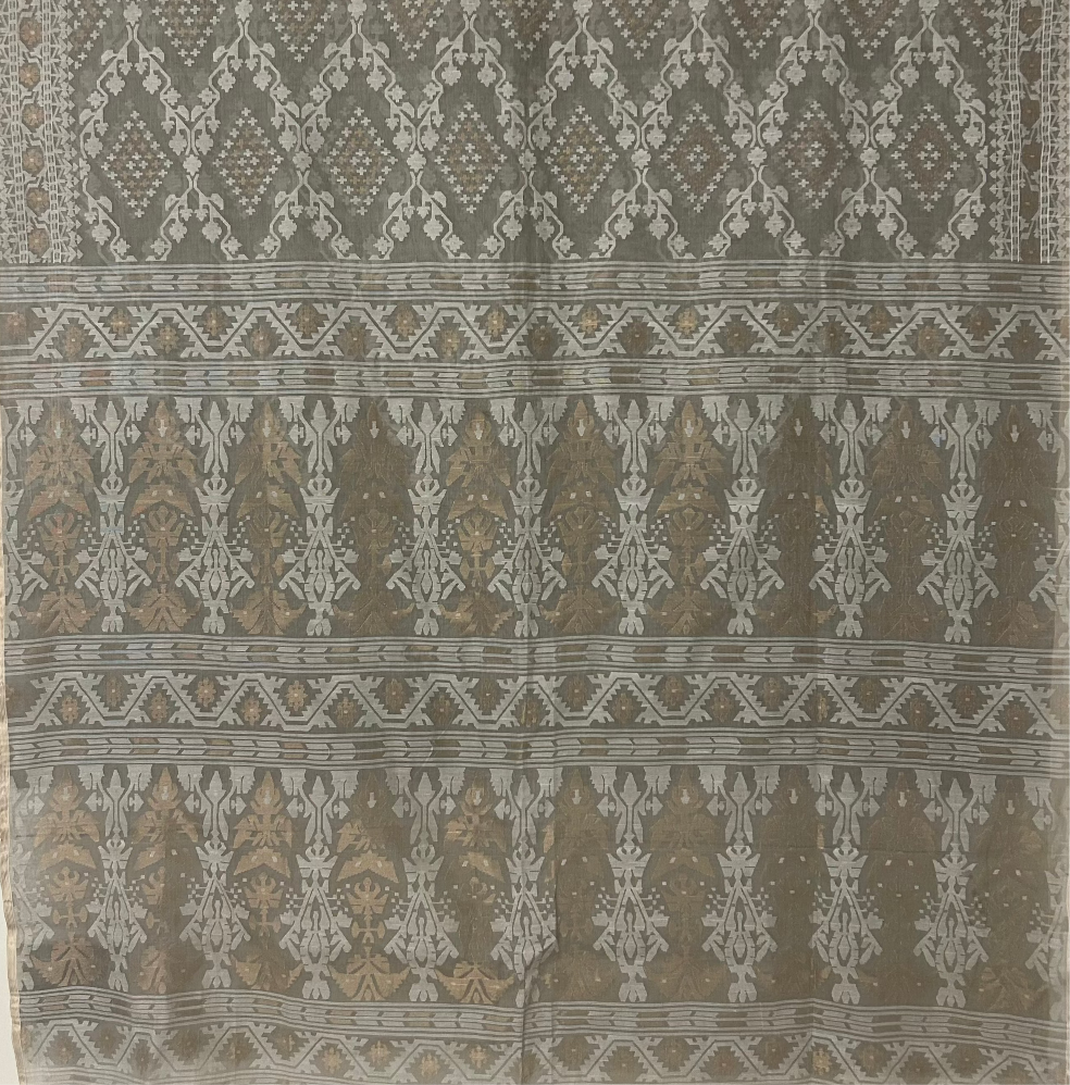 Pre Order : Grey Jaal Dhakai Jamdani with Zari