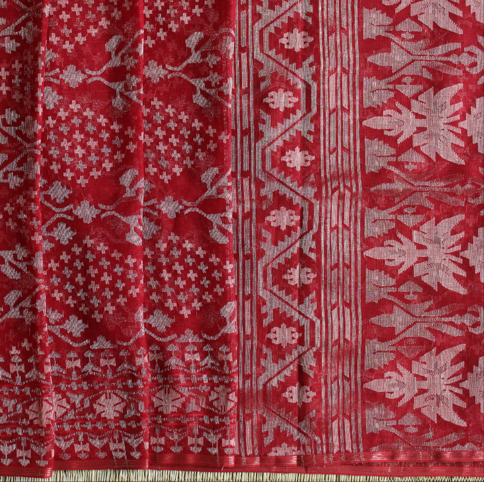 Red Jaal Dhakai Jamdani with Zari