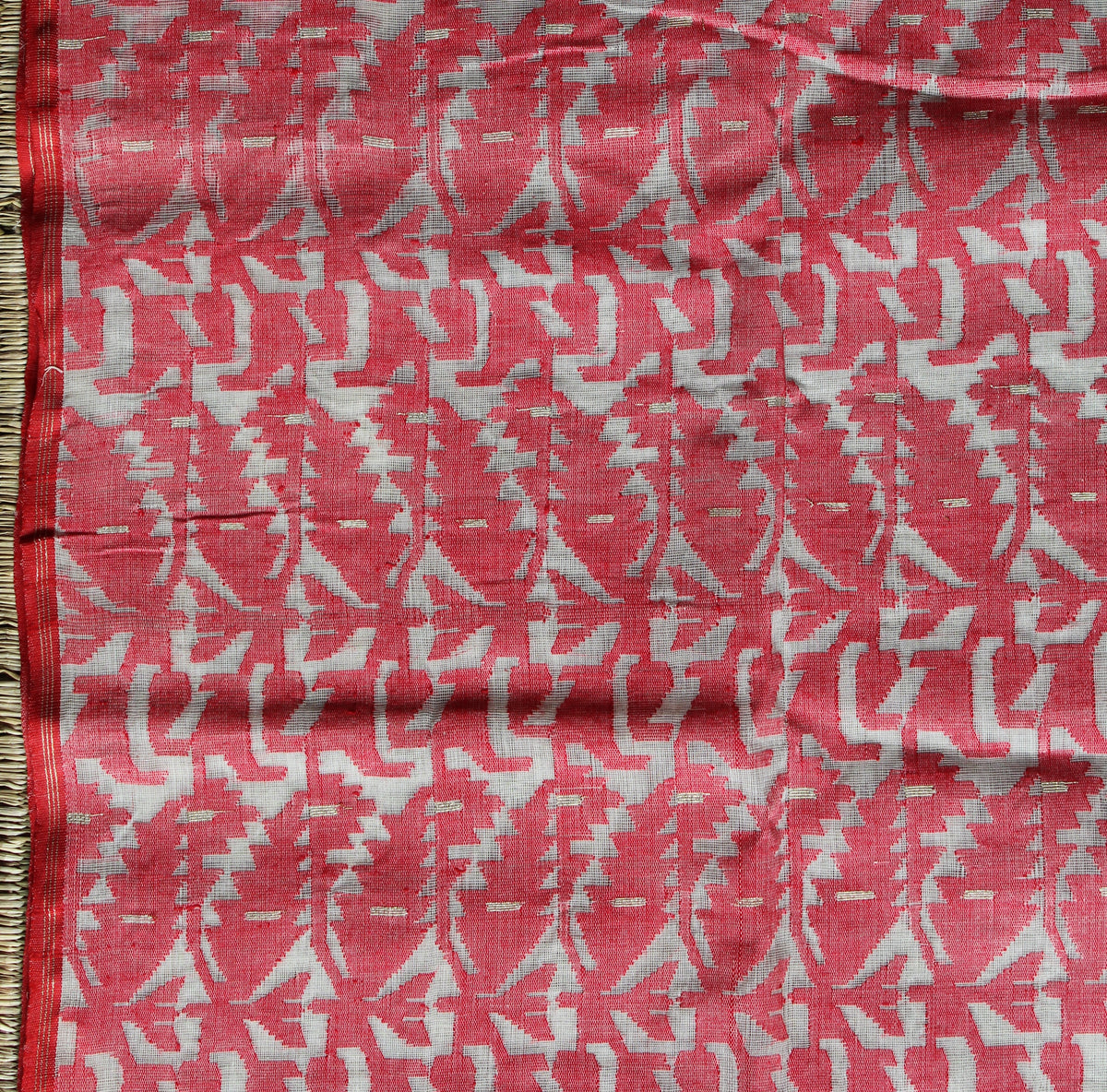 White and Red Dhakai Jamdani