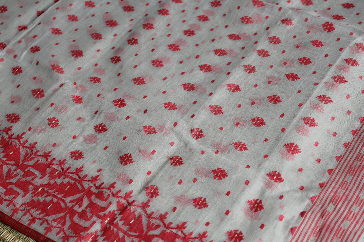 White and Red Dhakai Jamdani