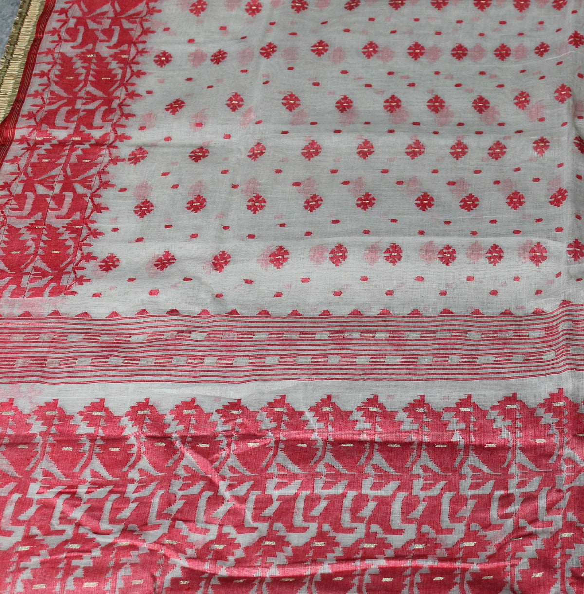 White and Red Dhakai Jamdani