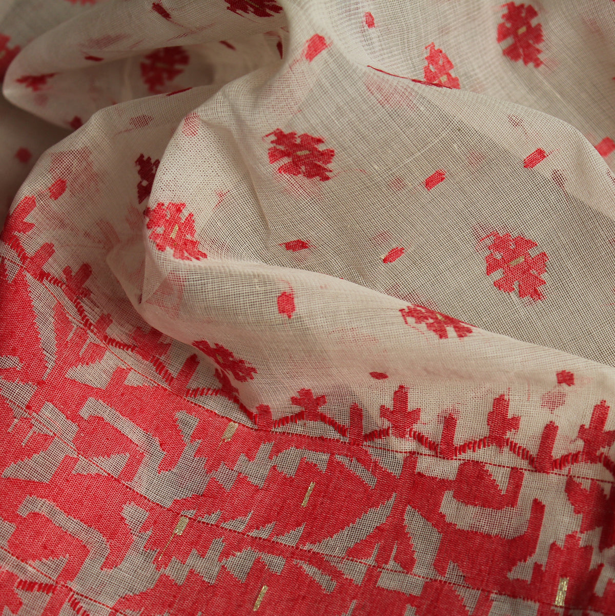 White and Red Dhakai Jamdani