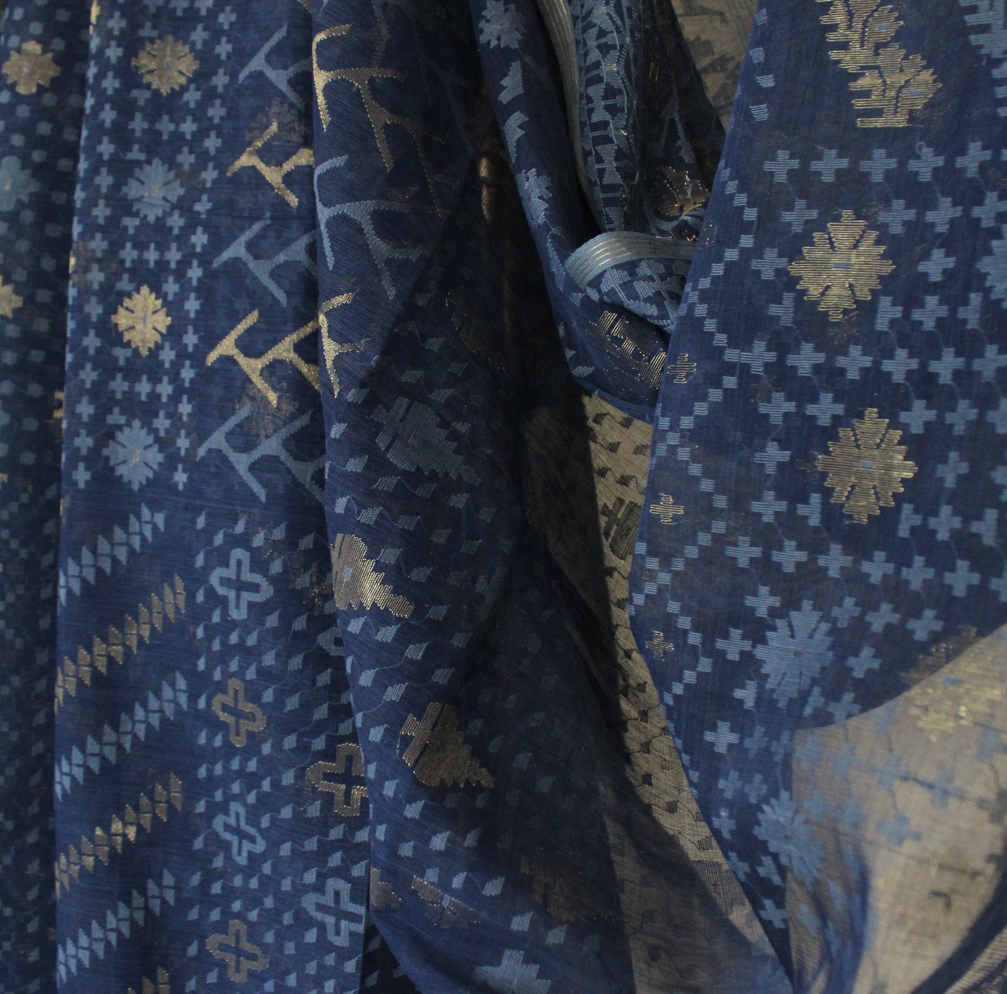 Indigo Handspun 200 Count Dhakai Jamdani Masterpiece with 16 Different Motifs