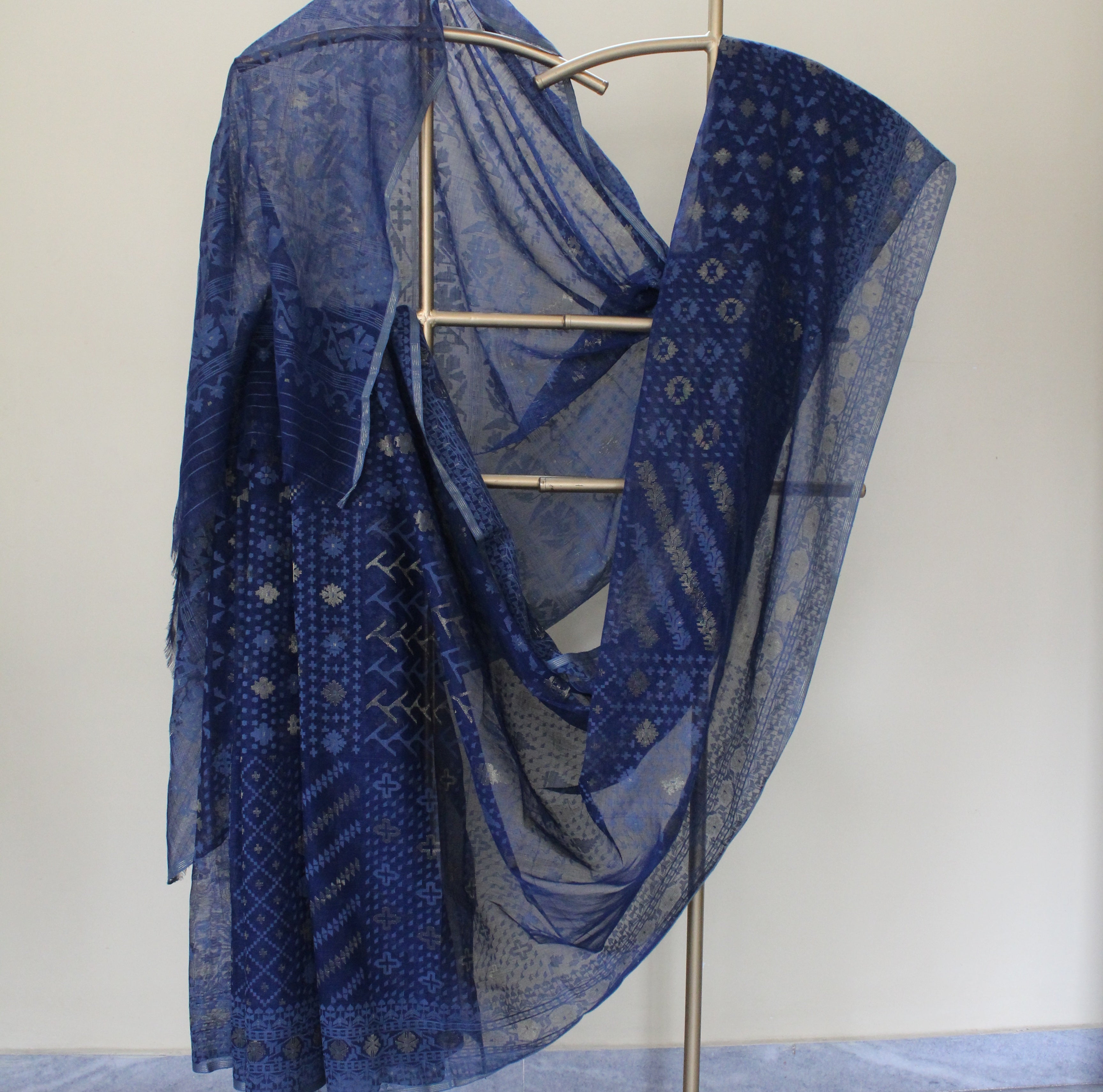 Indigo Handspun 200 Count Dhakai Jamdani Masterpiece with 16 Different Motifs