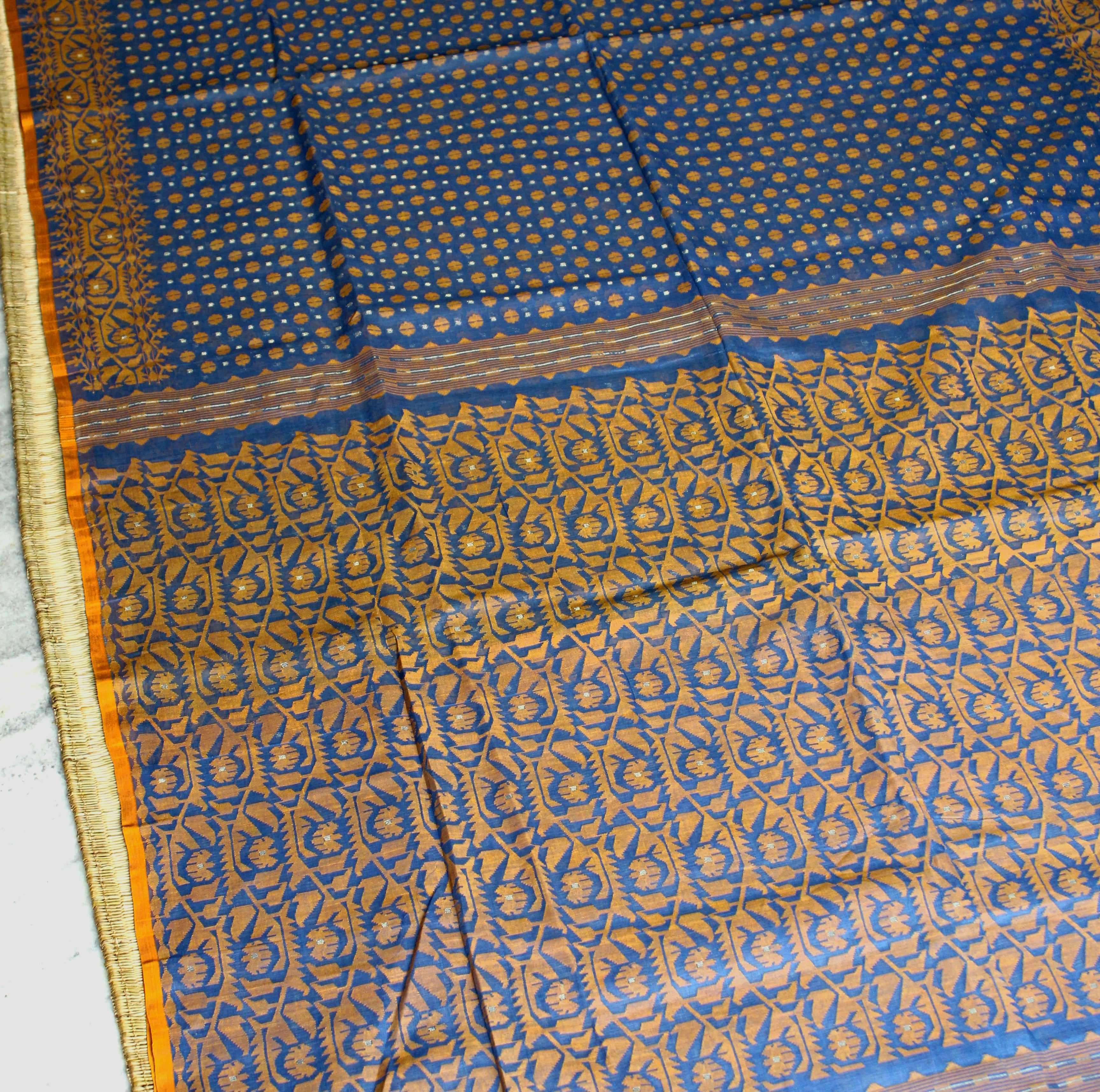 Blue and Orange Dhakai Jamdani