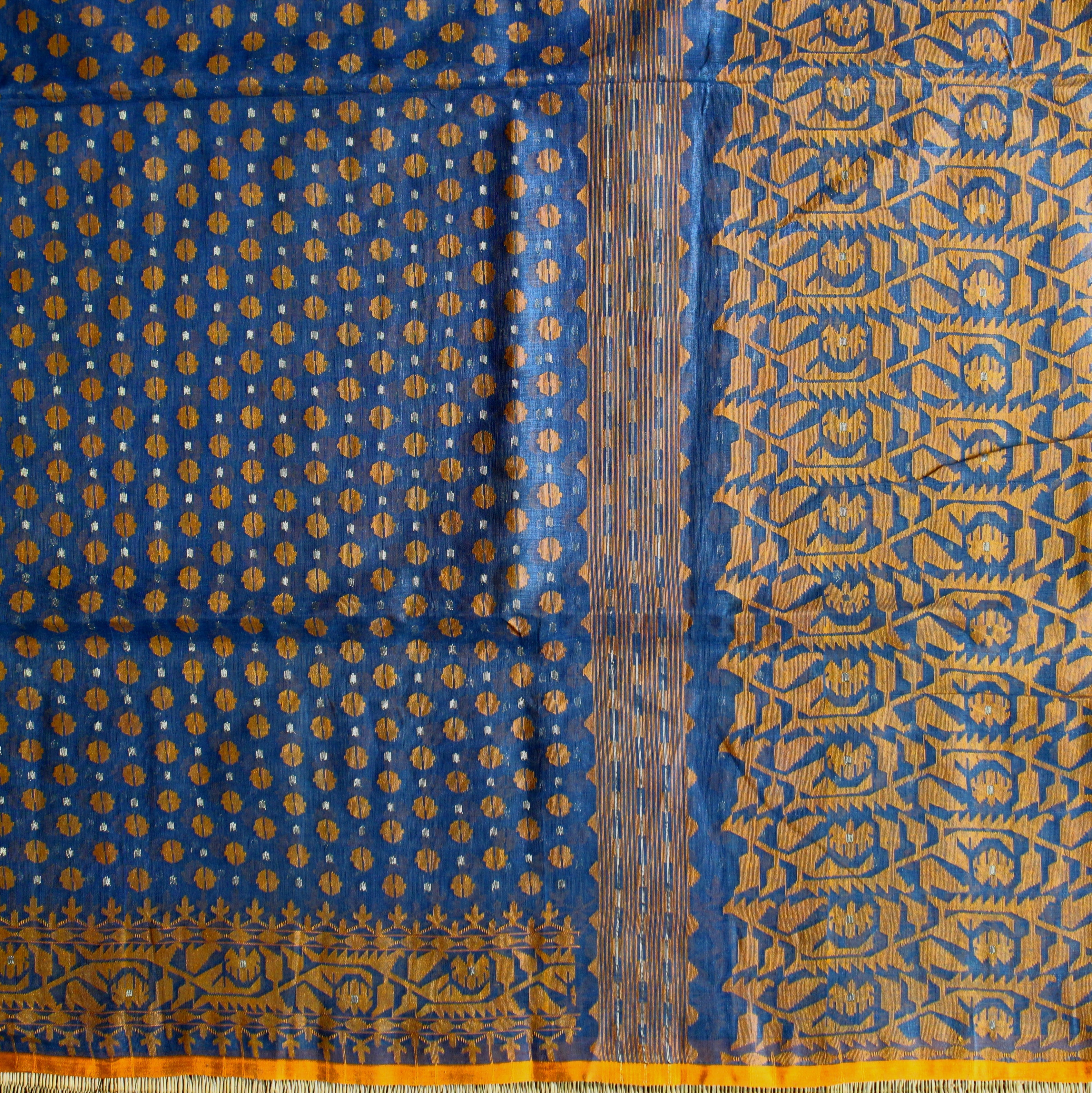 Blue and Orange Dhakai Jamdani