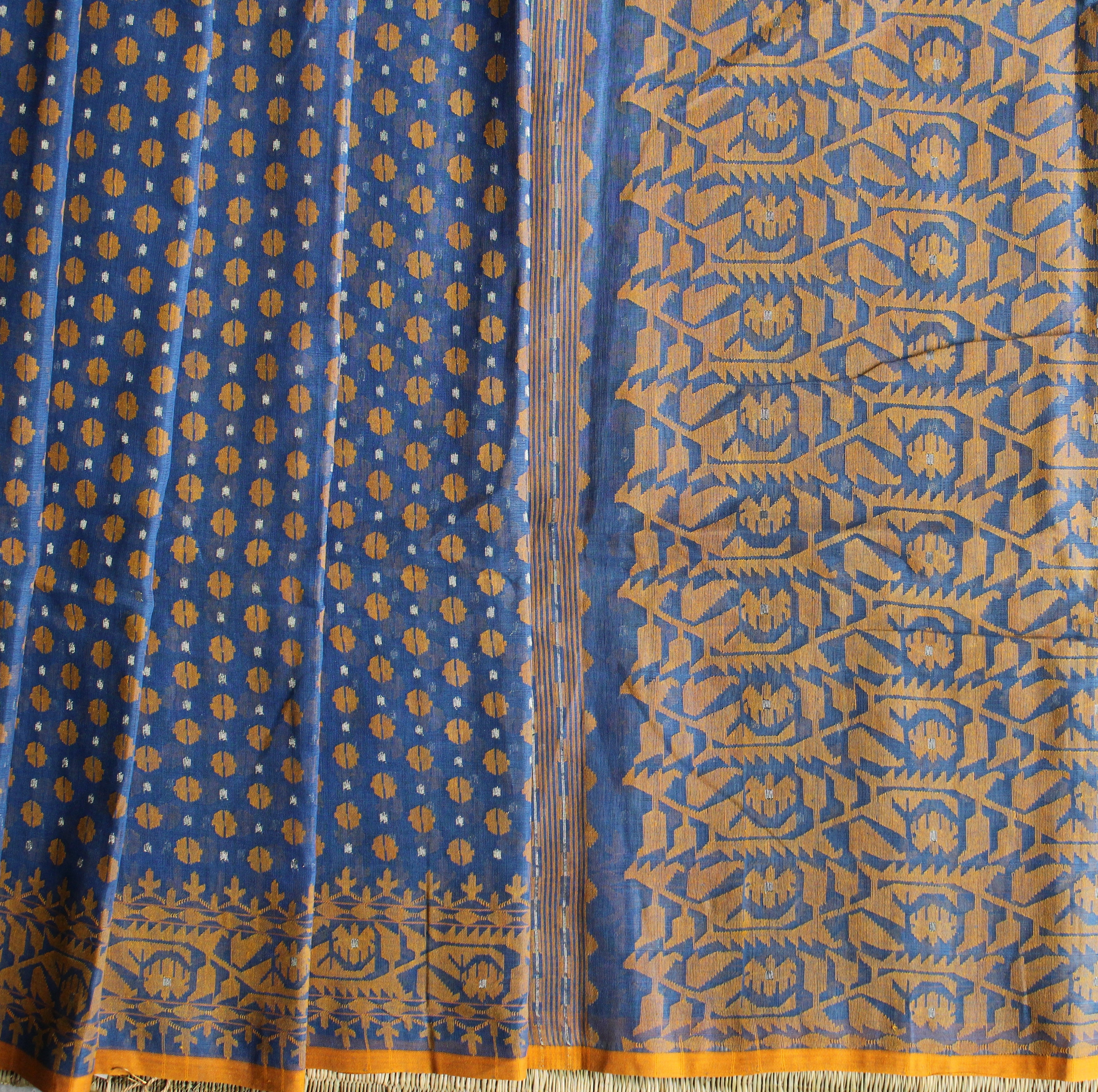 Blue and Orange Dhakai Jamdani