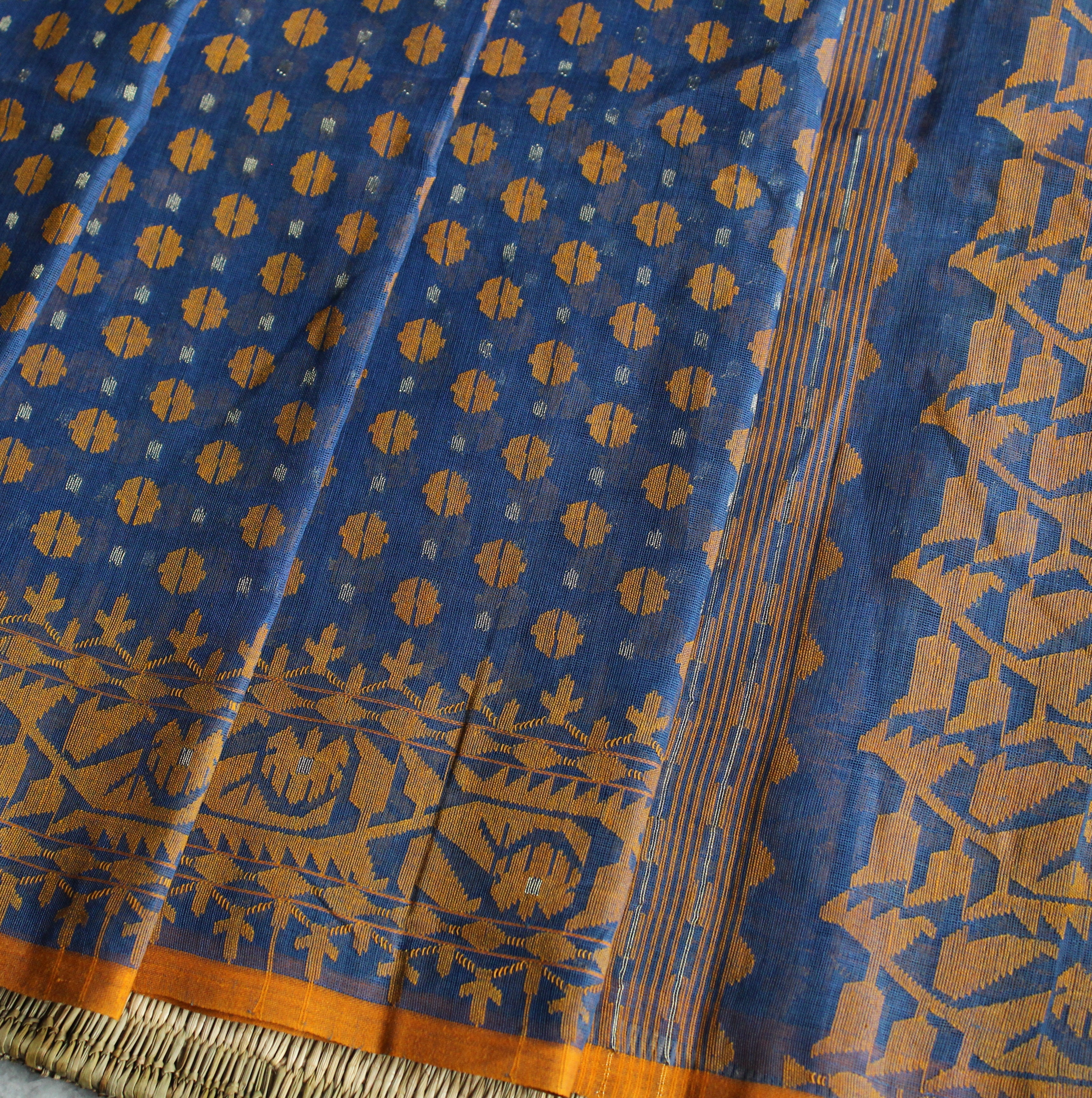 Blue and Orange Dhakai Jamdani