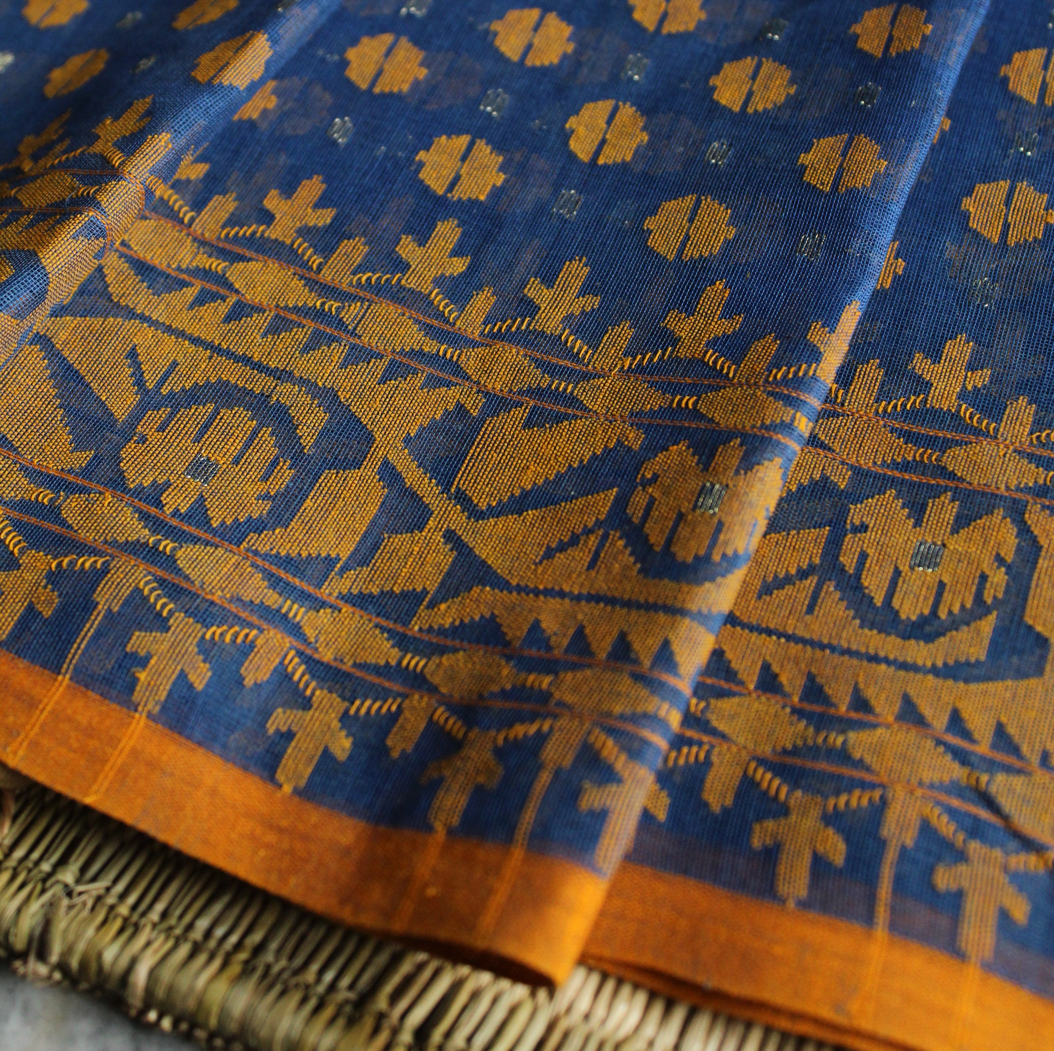Blue and Orange Dhakai Jamdani