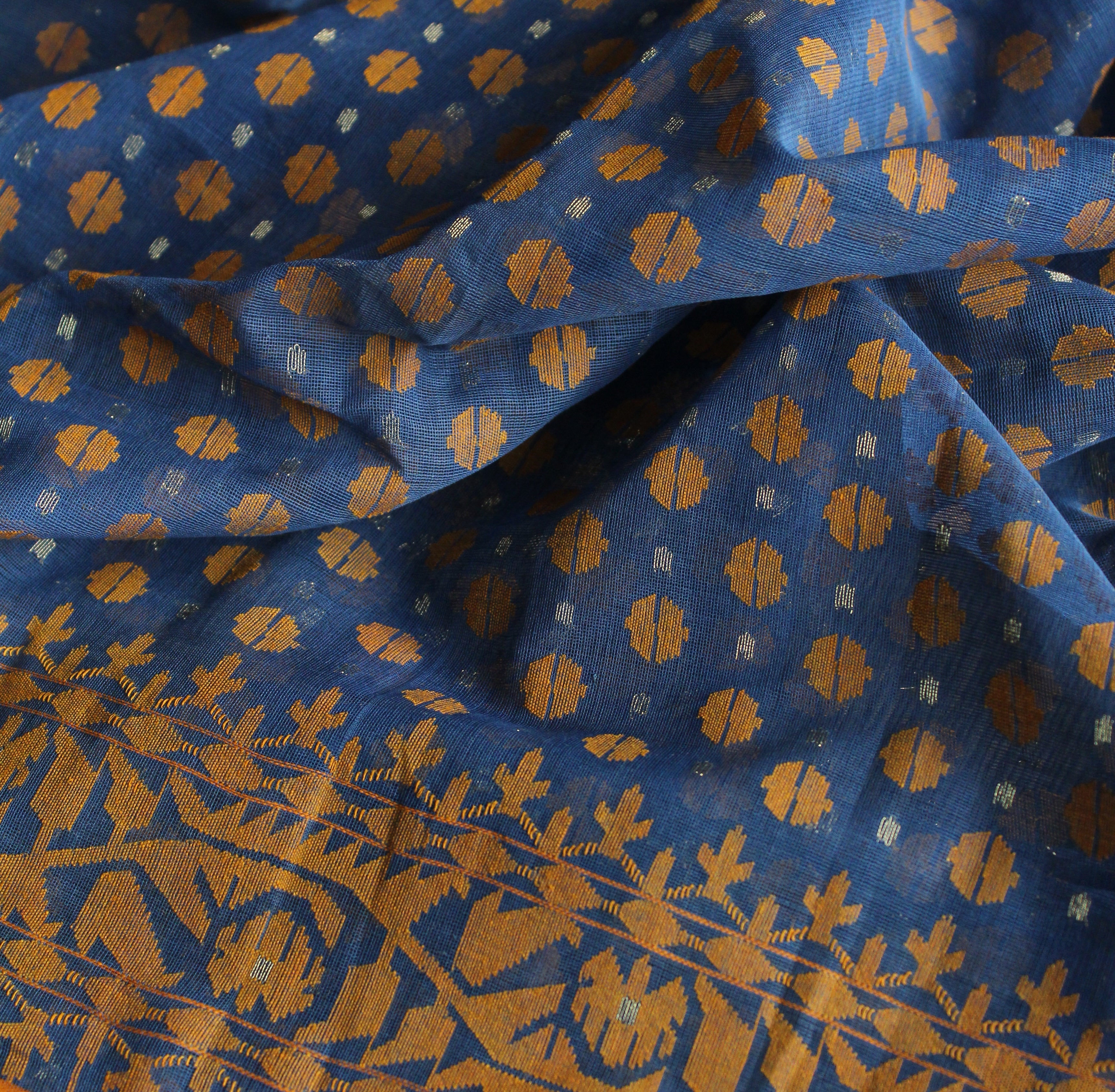 Blue and Orange Dhakai Jamdani
