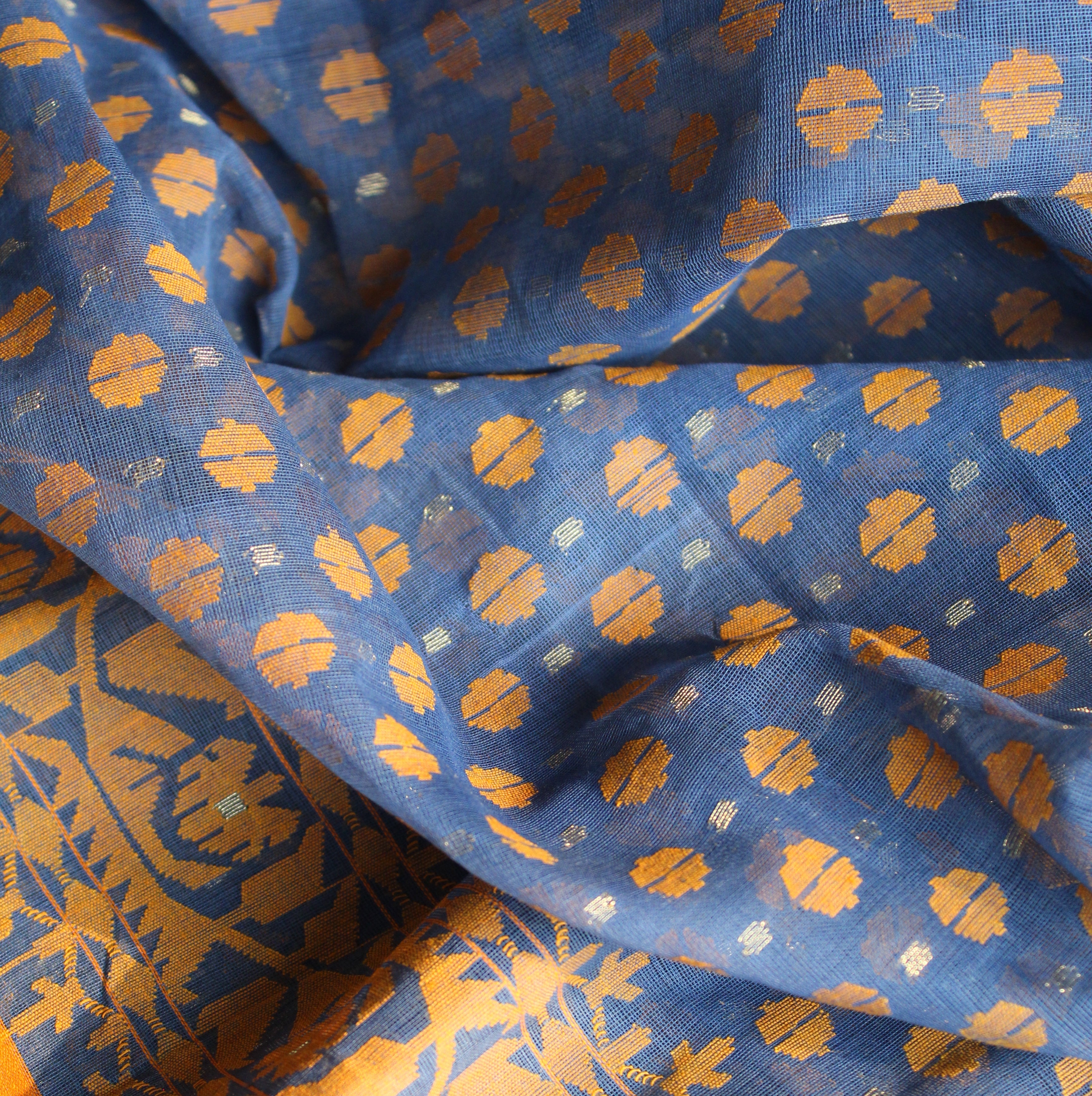 Blue and Orange Dhakai Jamdani