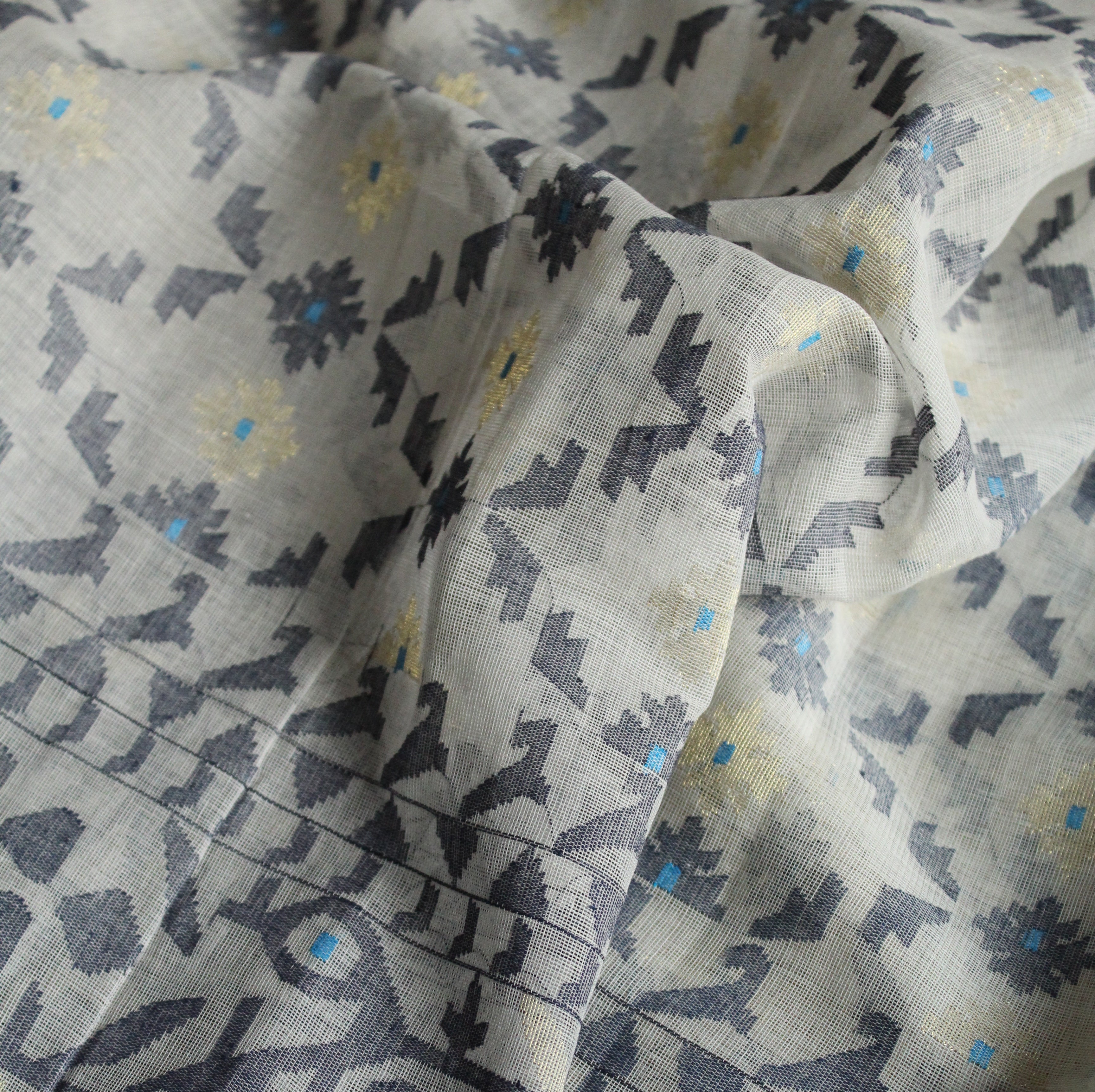 White and Grey Dhakai Jamdani with Minakari