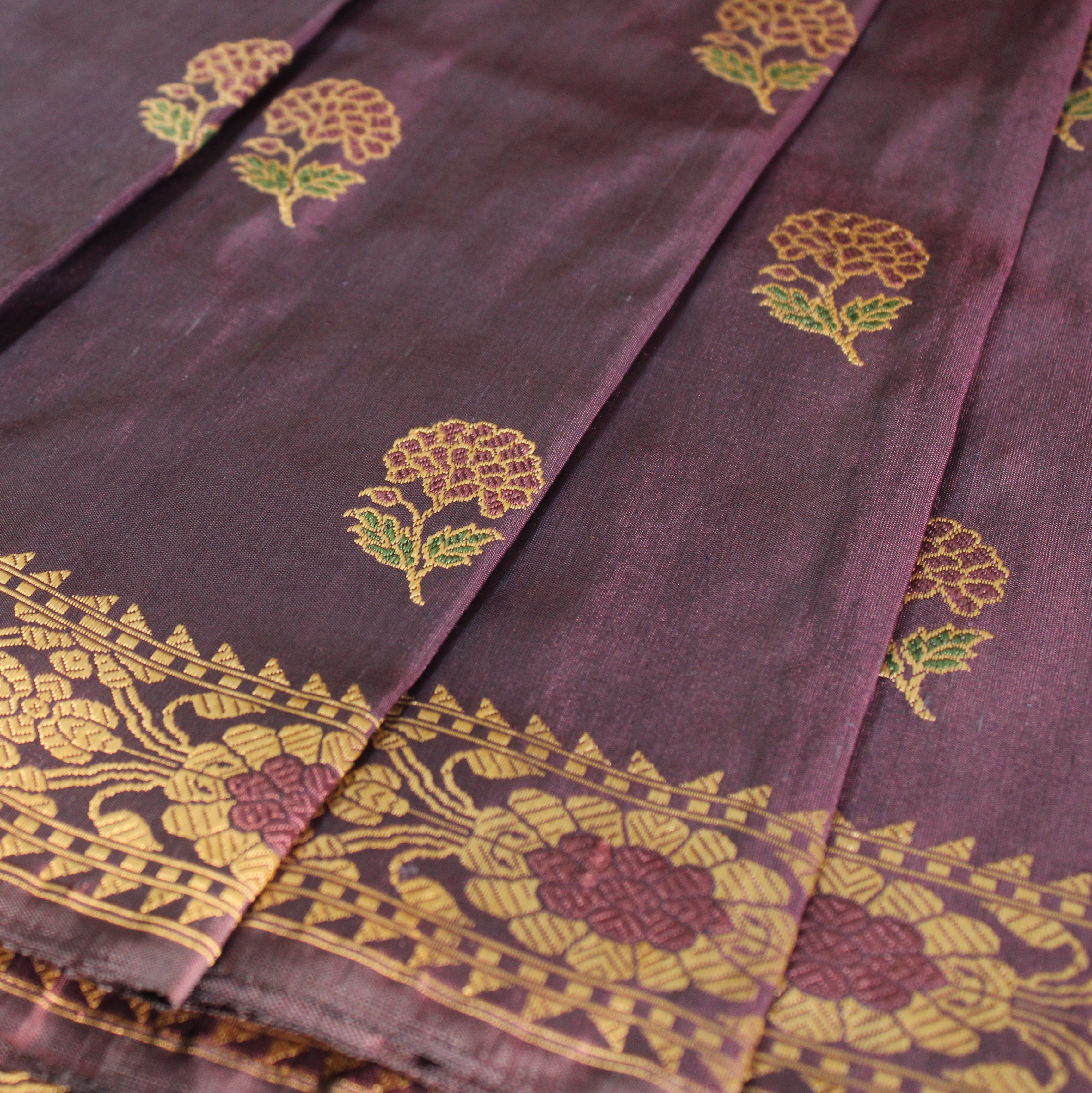 Purple Shot Color Marigold Baluchari Saree