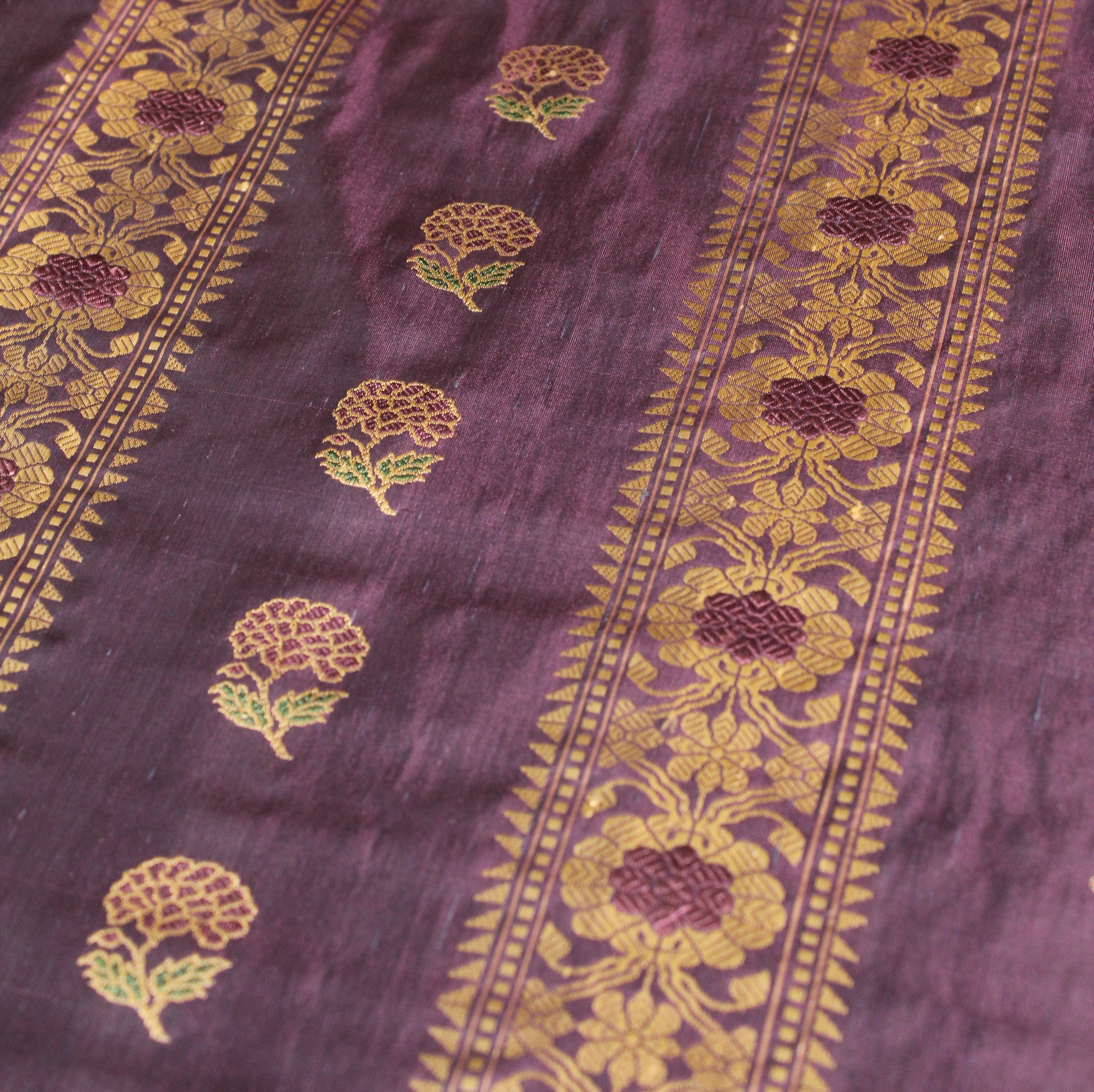 Purple Shot Color Marigold Baluchari Saree
