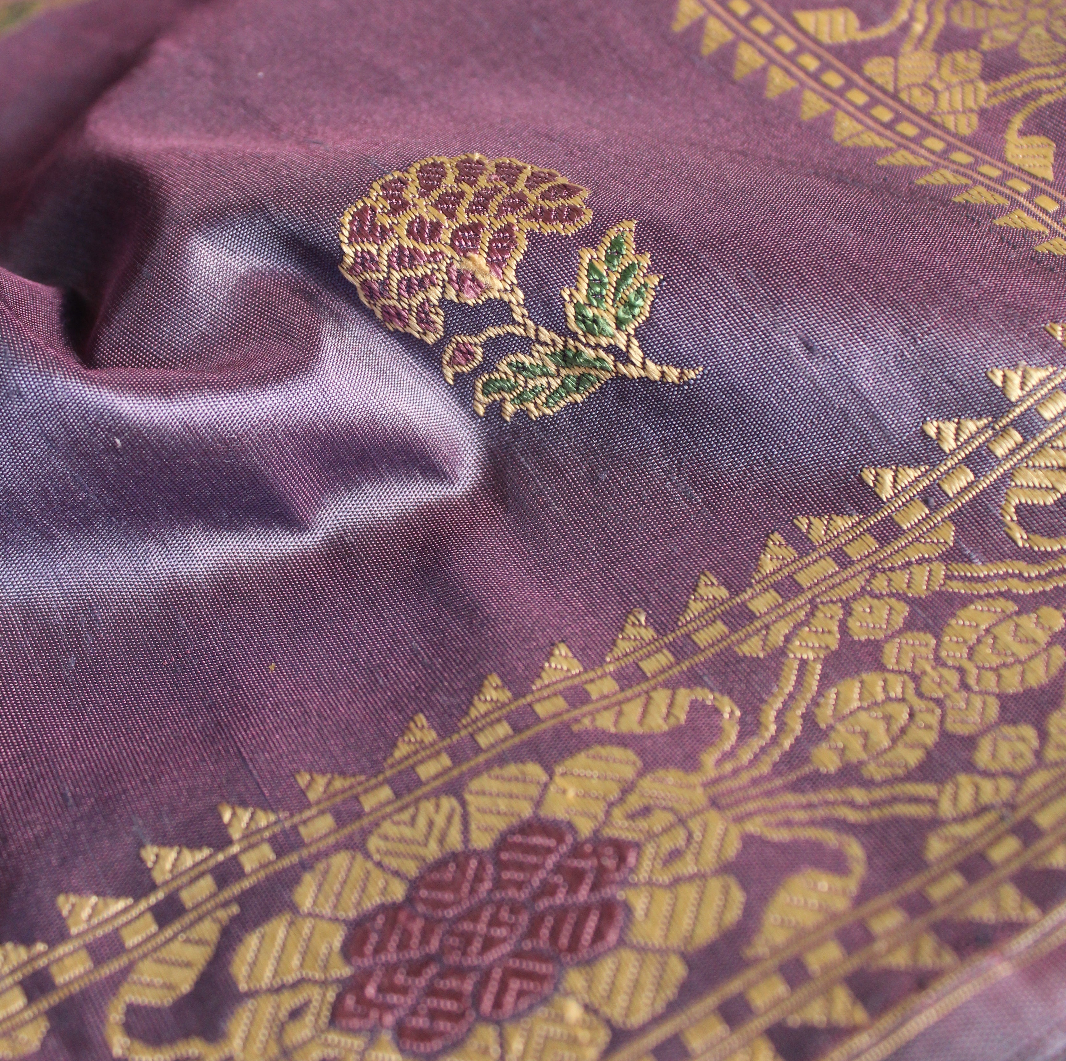 Purple Shot Color Marigold Baluchari Saree