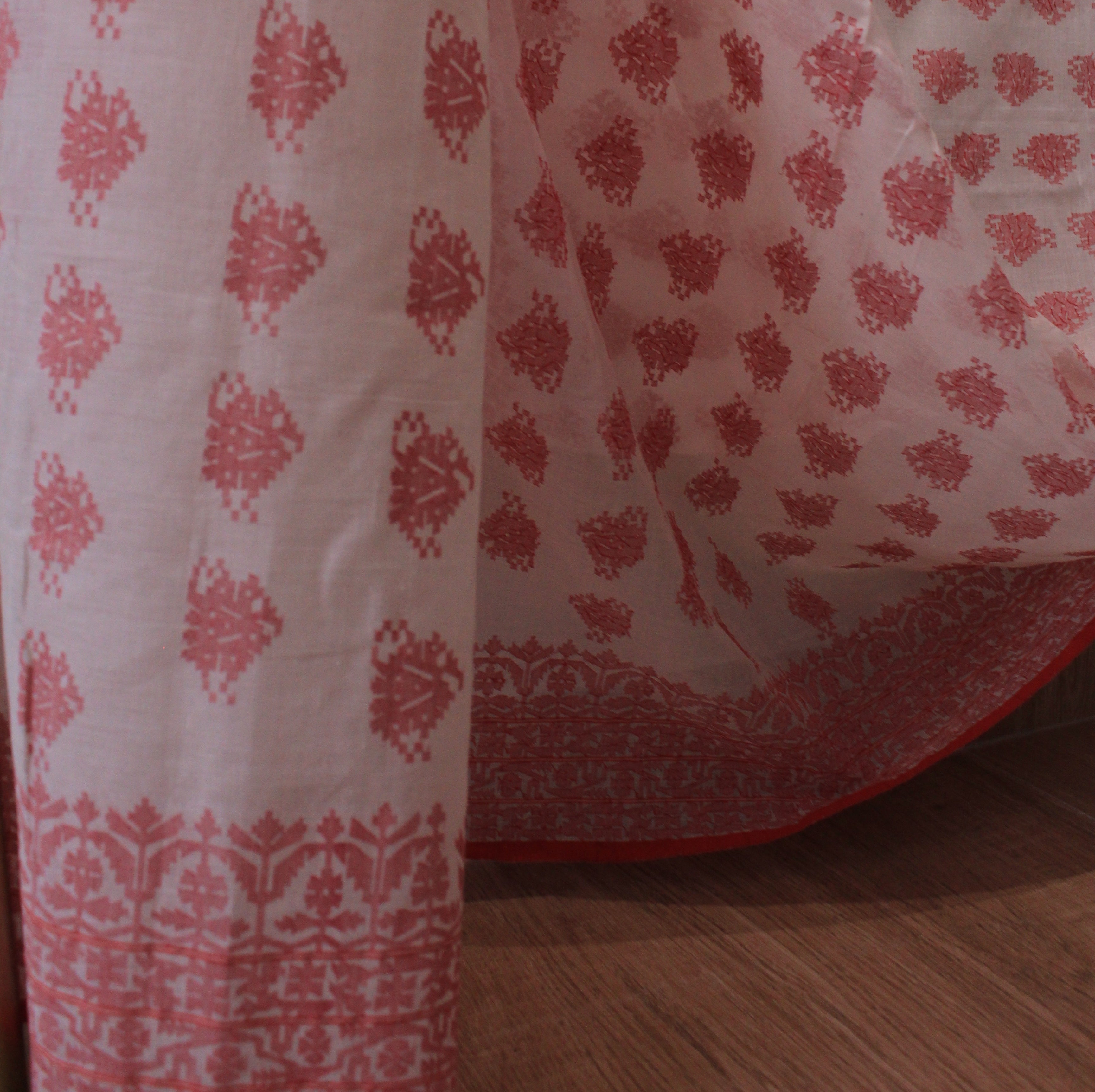 White and Red Dhakai Jamdani