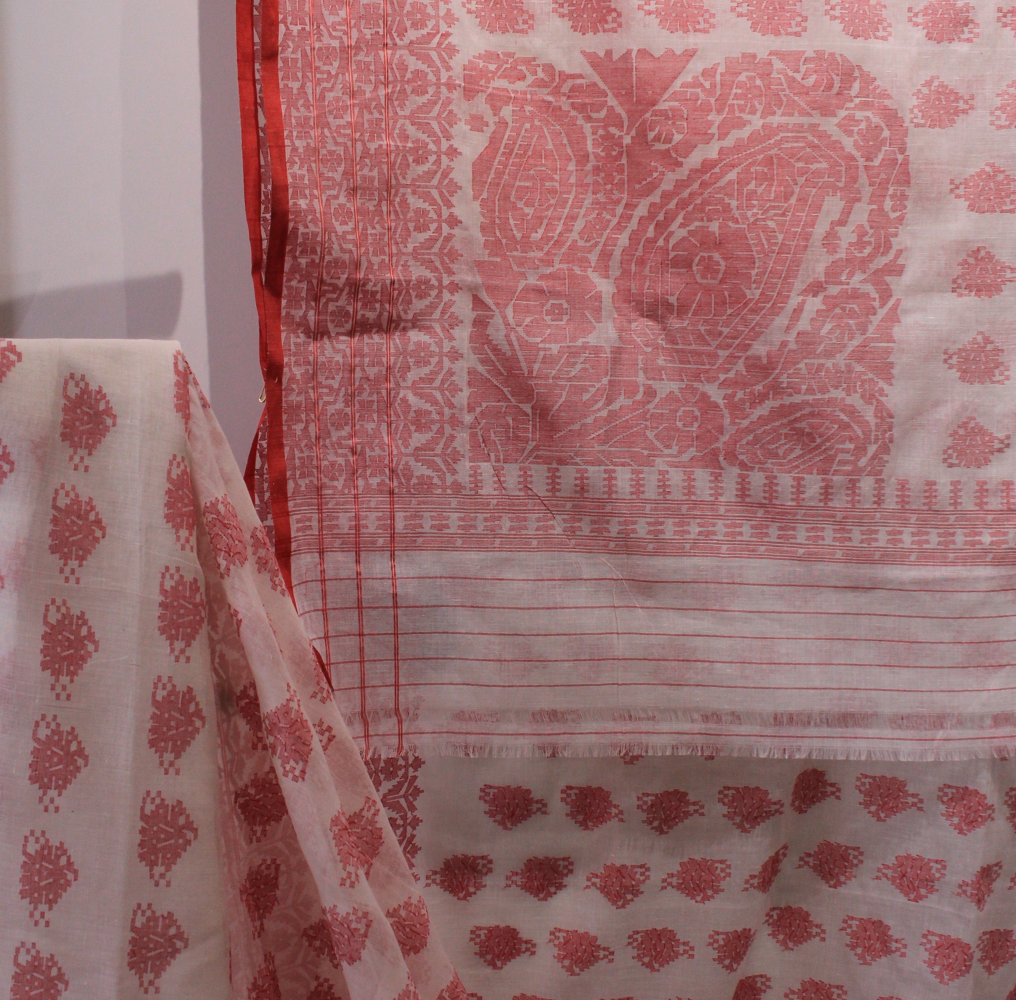 White and Red Dhakai Jamdani