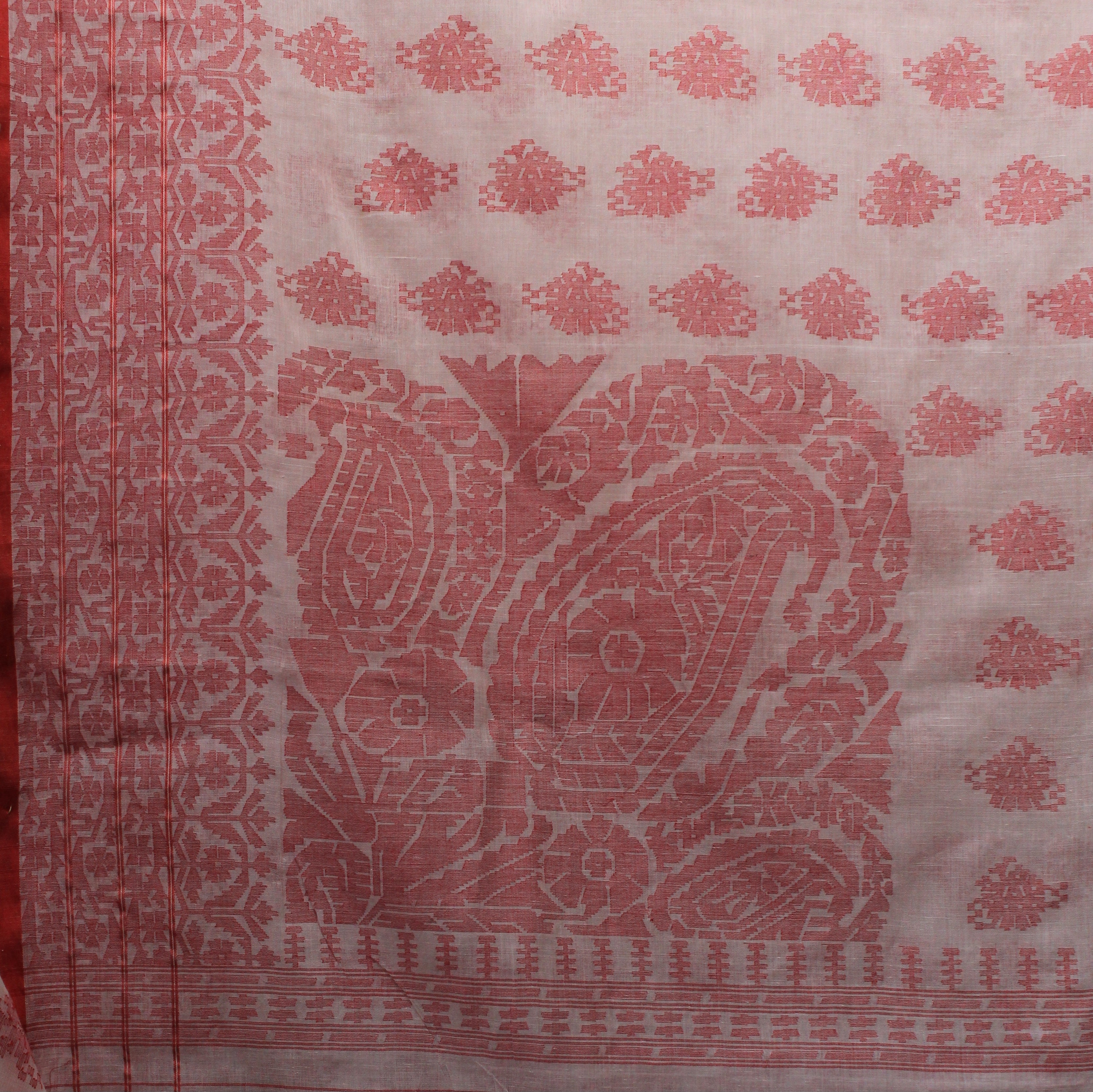 White and Red Dhakai Jamdani