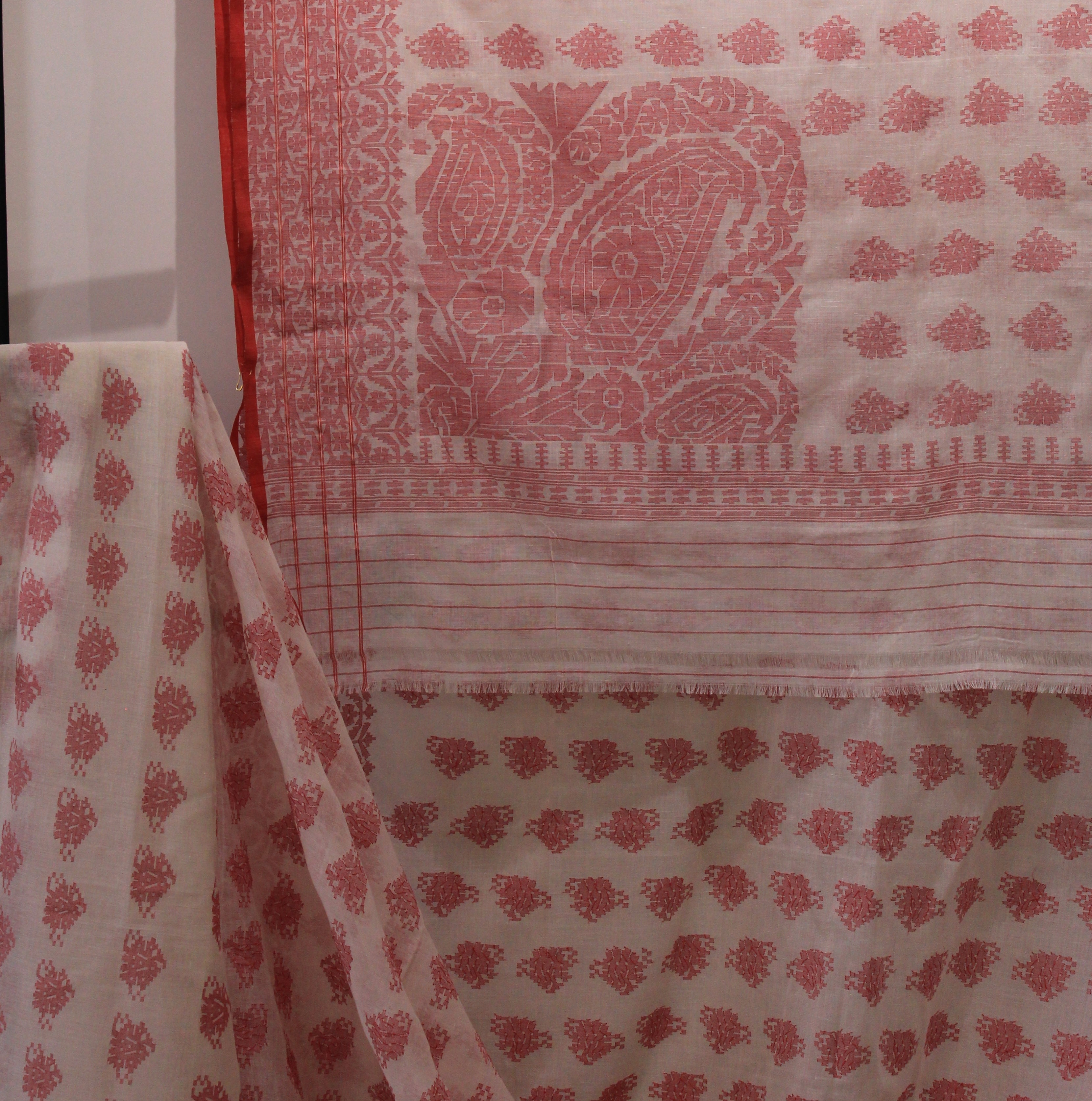 White and Red Dhakai Jamdani