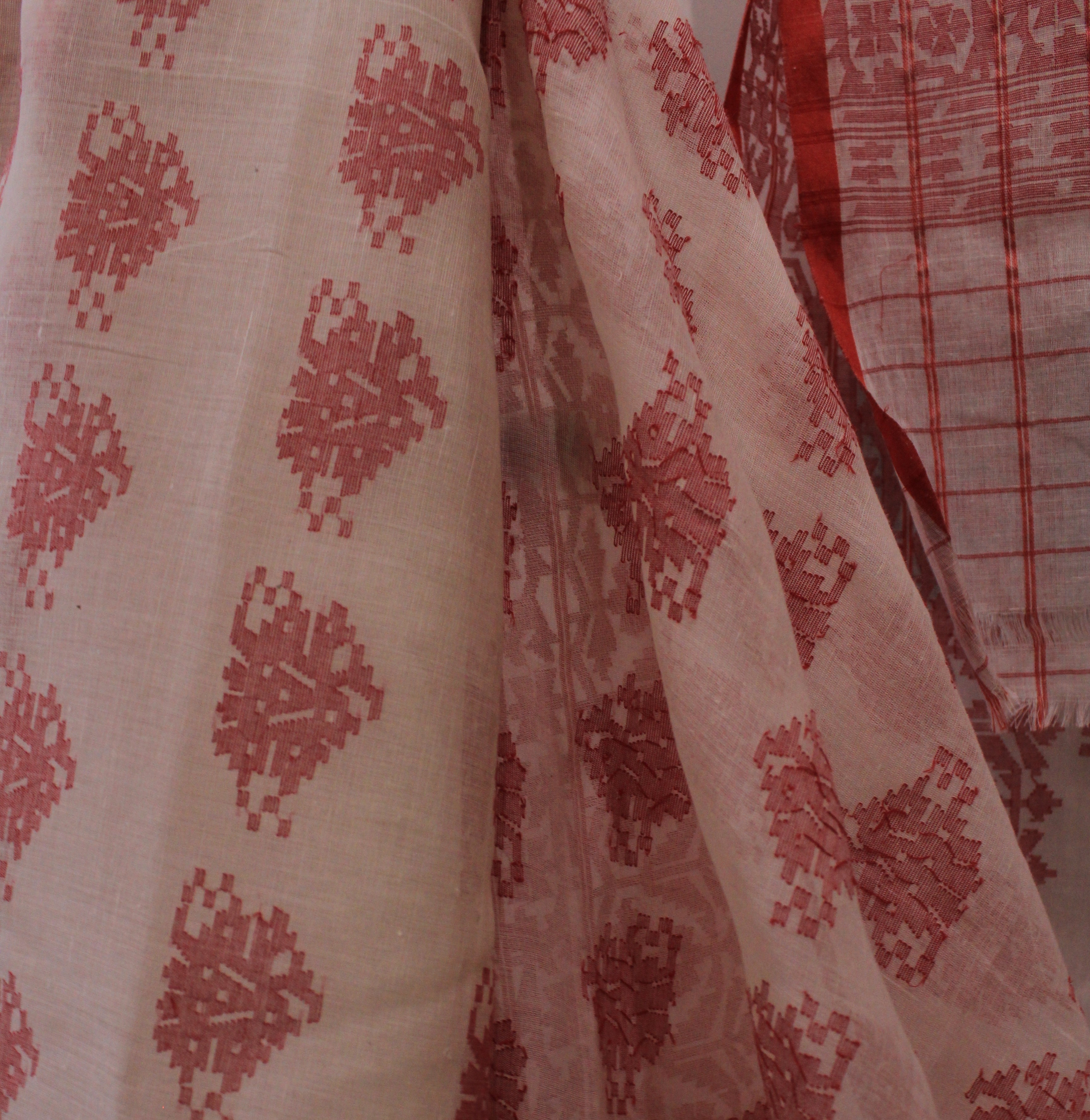 White and Red Dhakai Jamdani