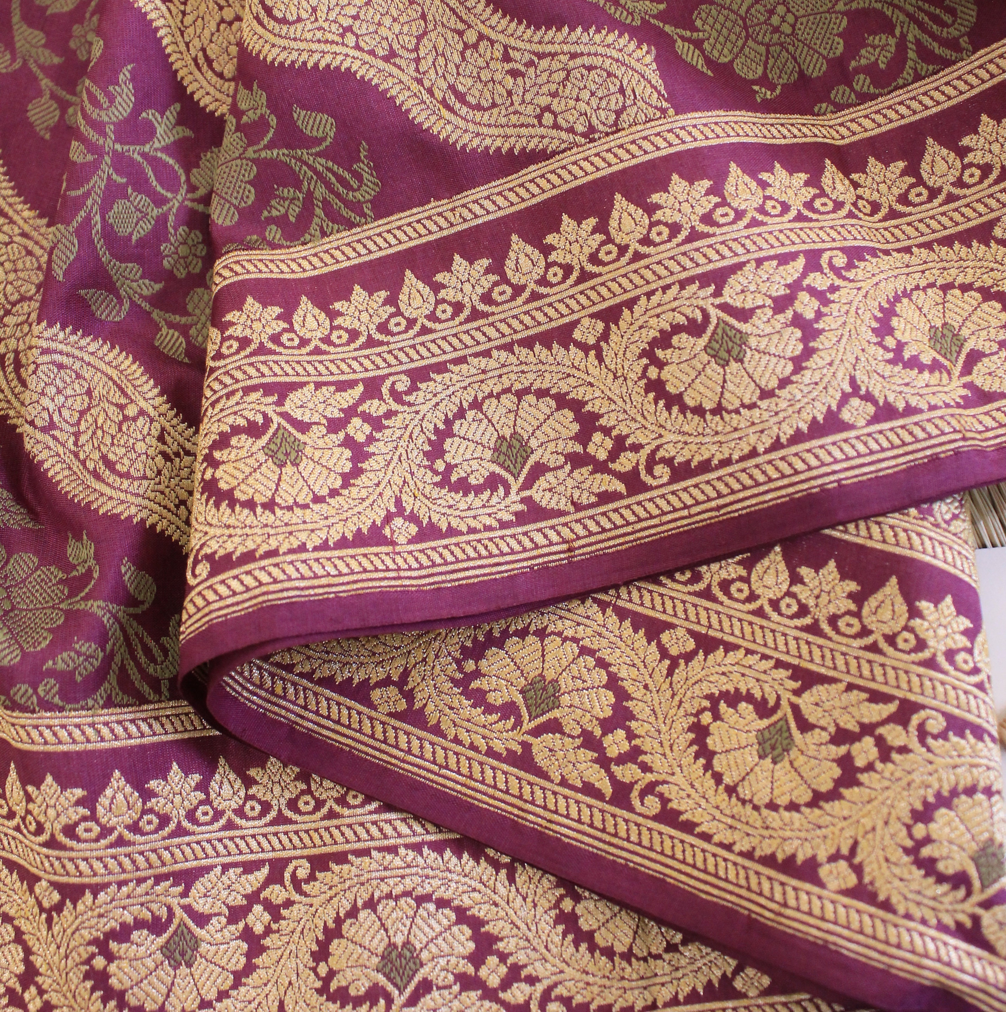 Purple and Green Ada Khadwa Benarasi Saree