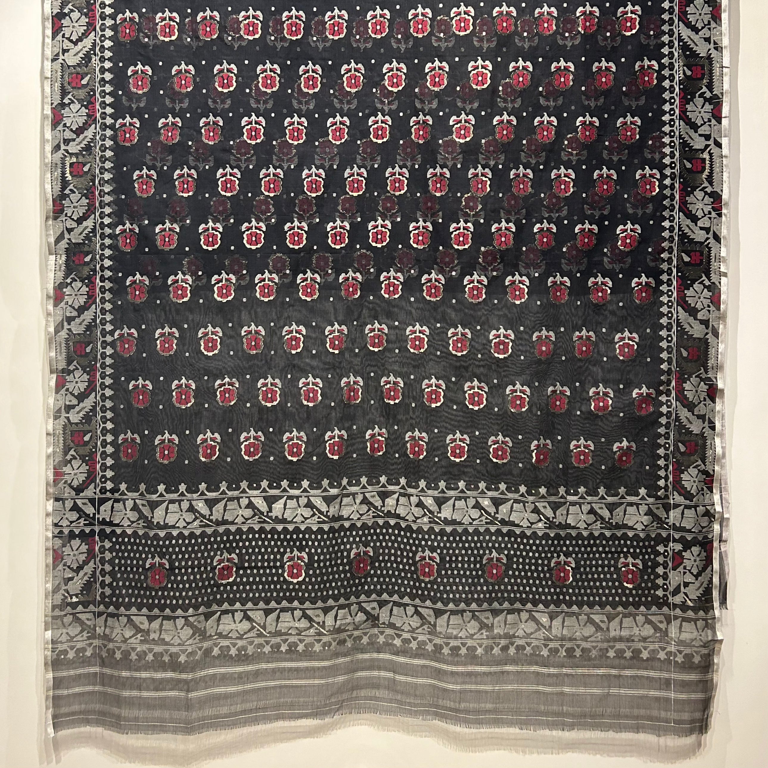 Black Red Floral Dhakai Jamdani