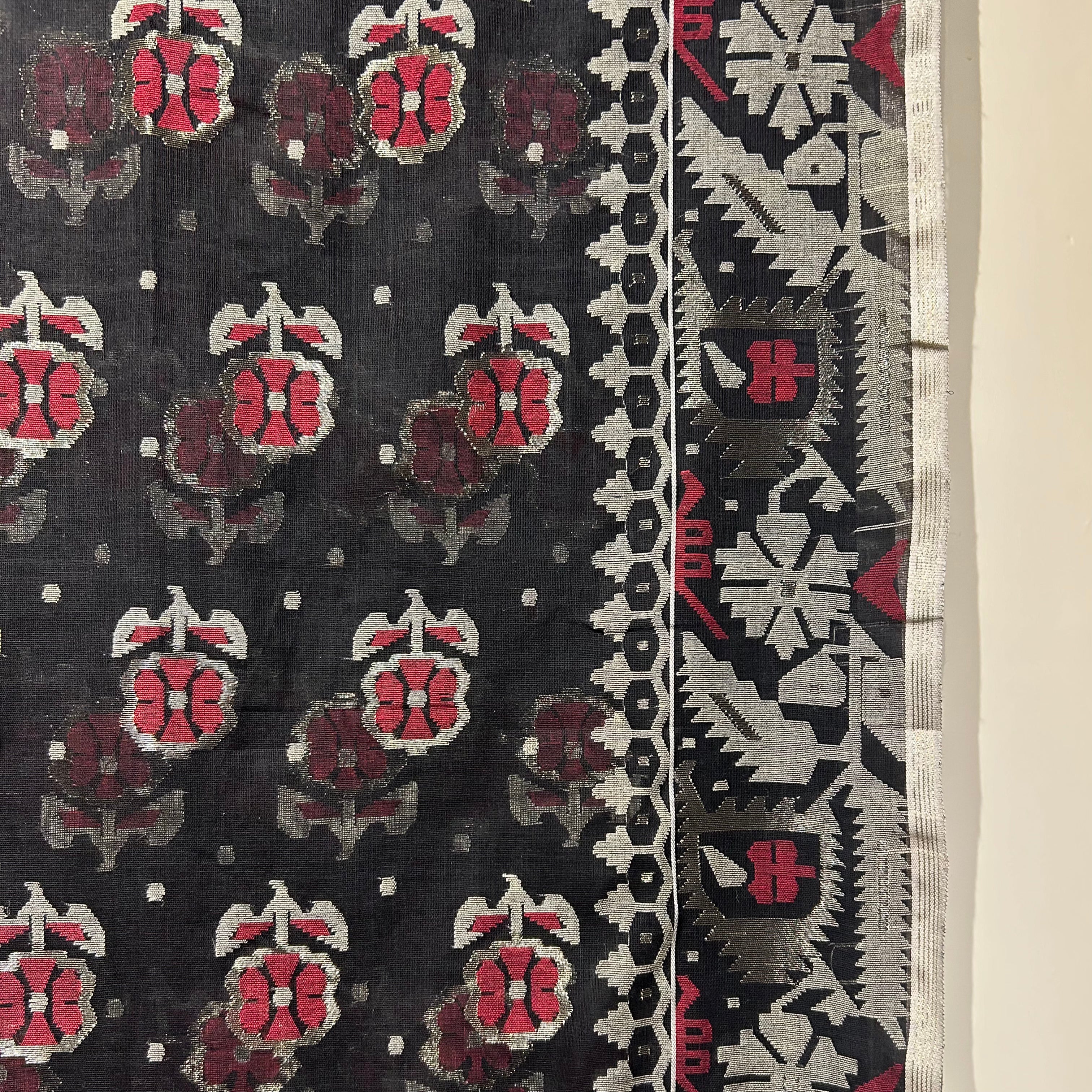 Black Red Floral Dhakai Jamdani