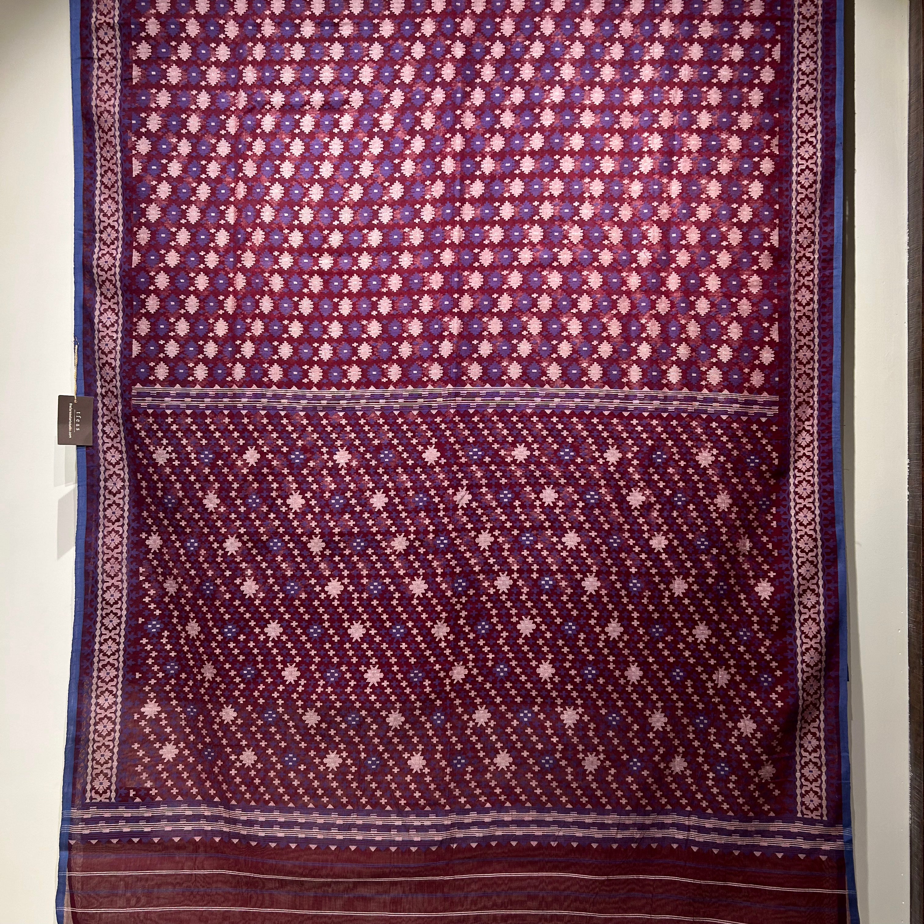 Maroon & Indigo Dhakai Jamdani Saree