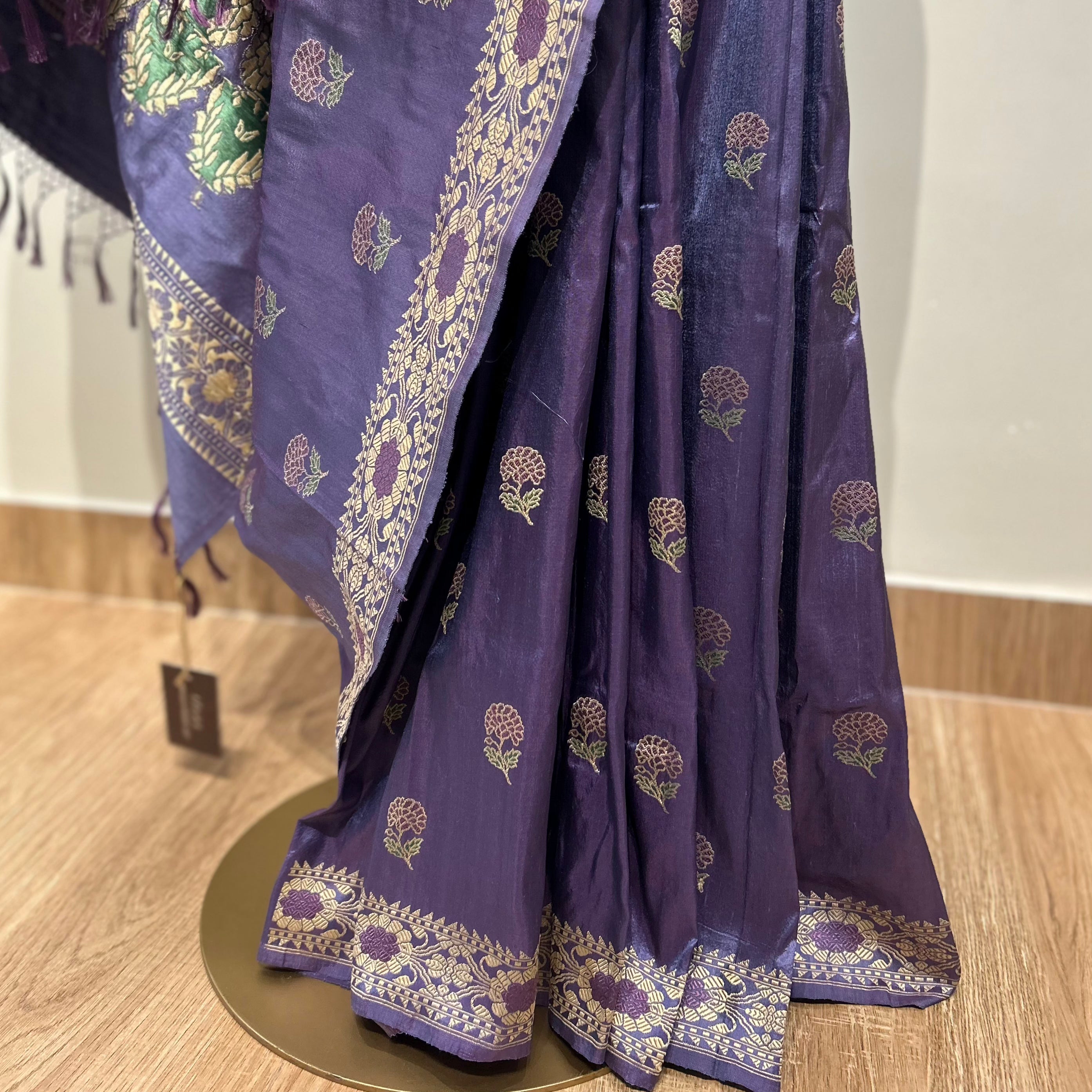 Purple Shot Color Marigold Baluchari Saree