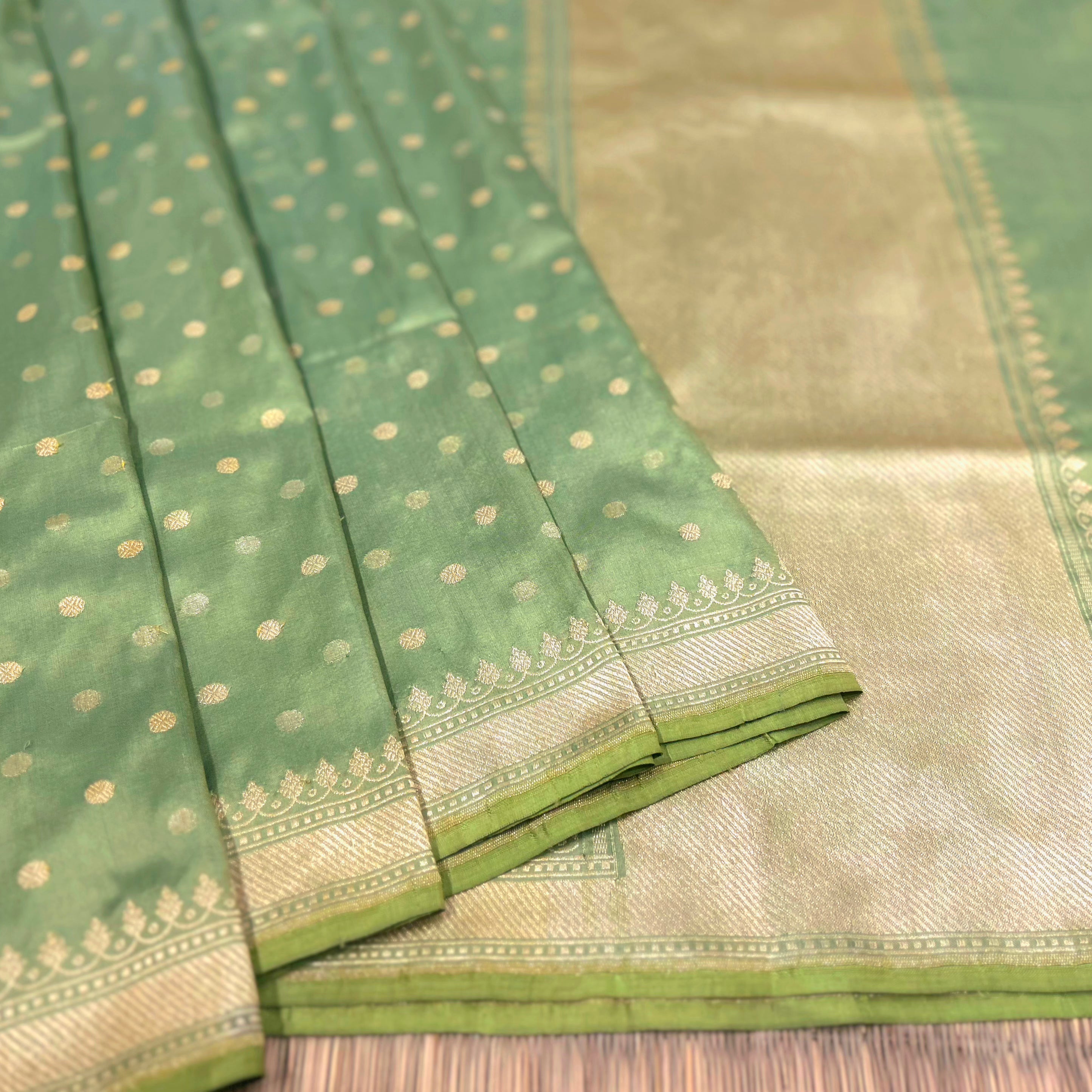 Light Green Polka Khadwa Benarasi