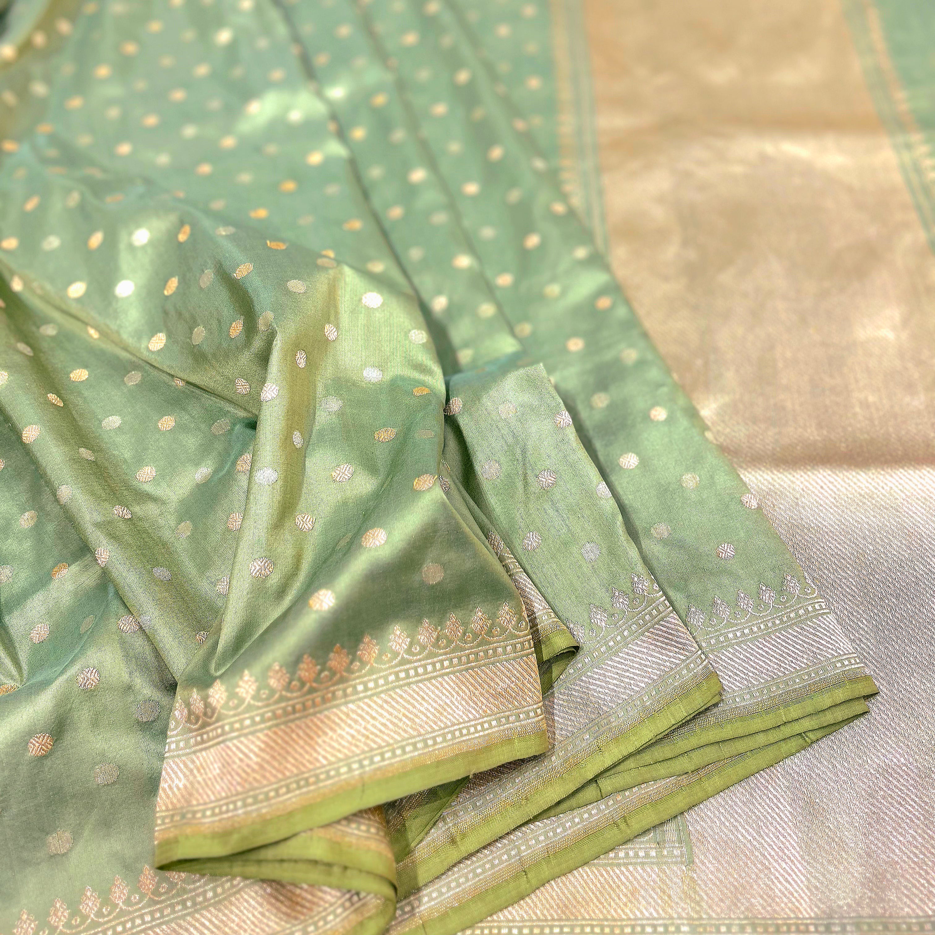 Light Green Polka Khadwa Benarasi