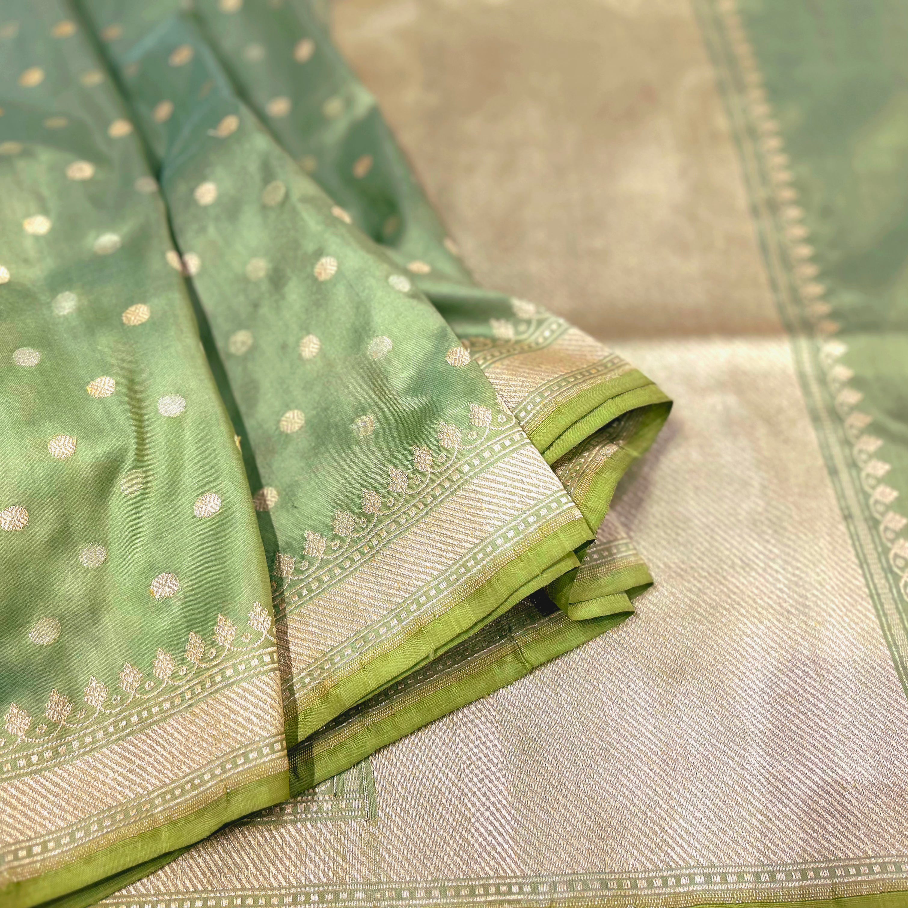 Light Green Polka Khadwa Benarasi