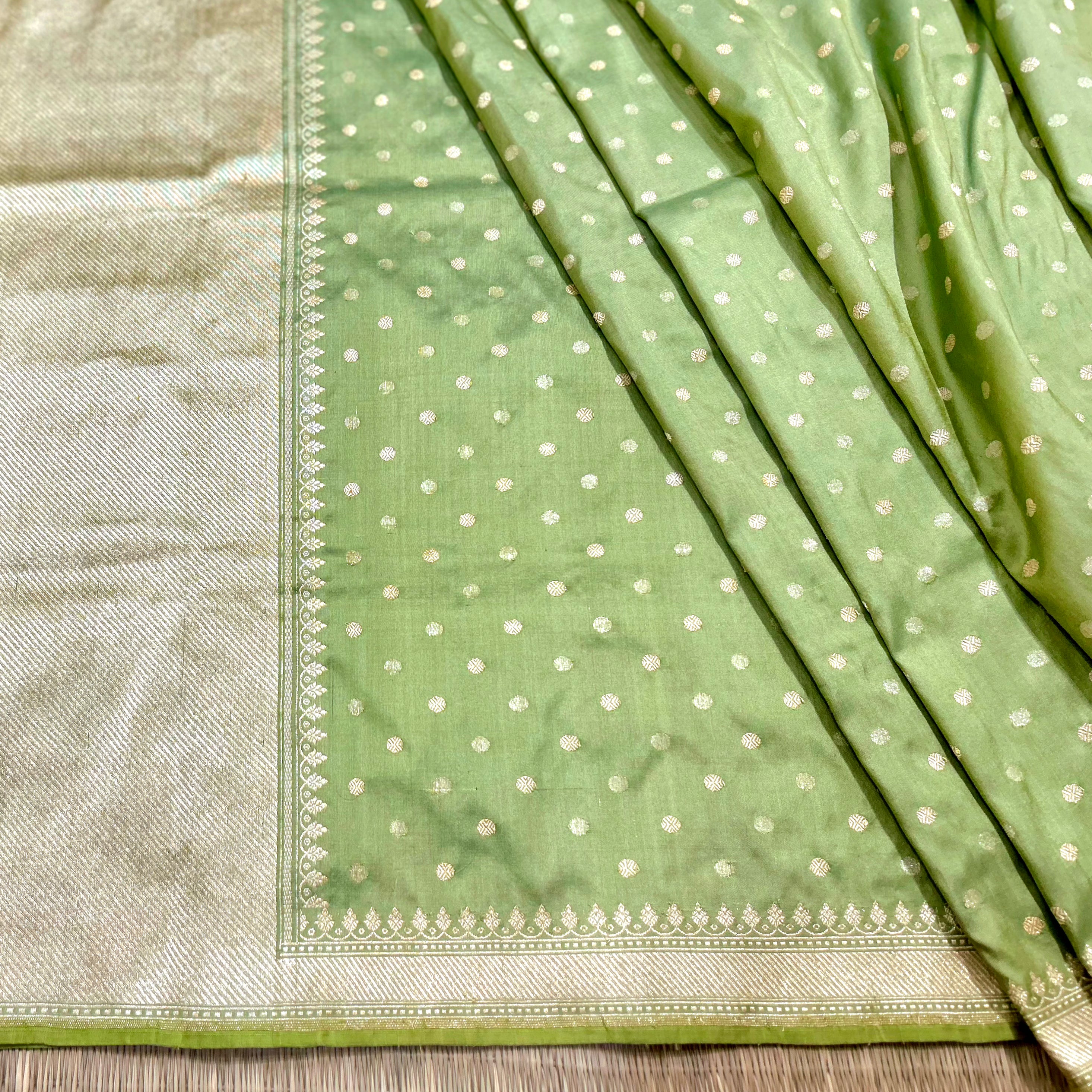 Light Green Polka Khadwa Benarasi