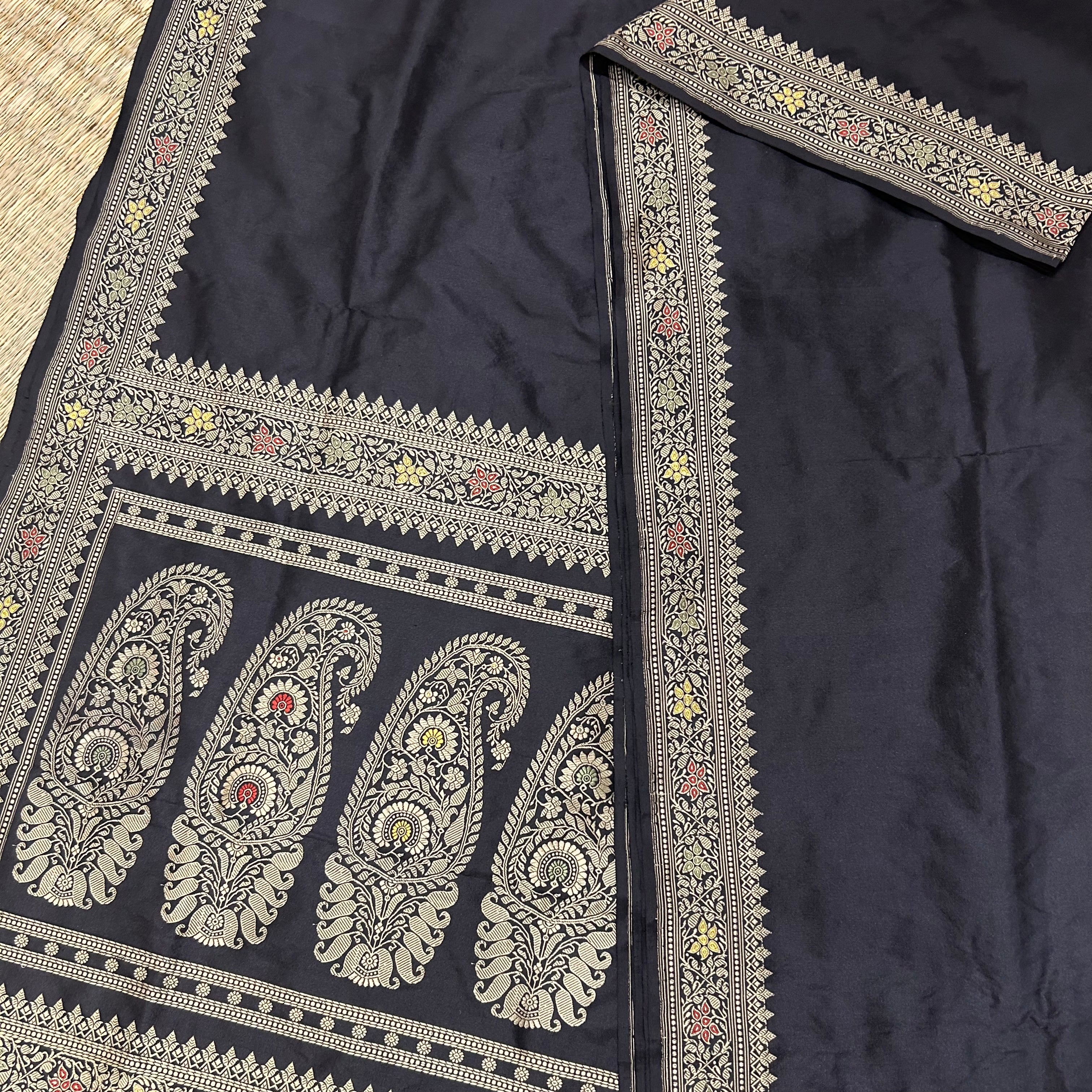 Black Revival Baluchari Saree with Paisleys