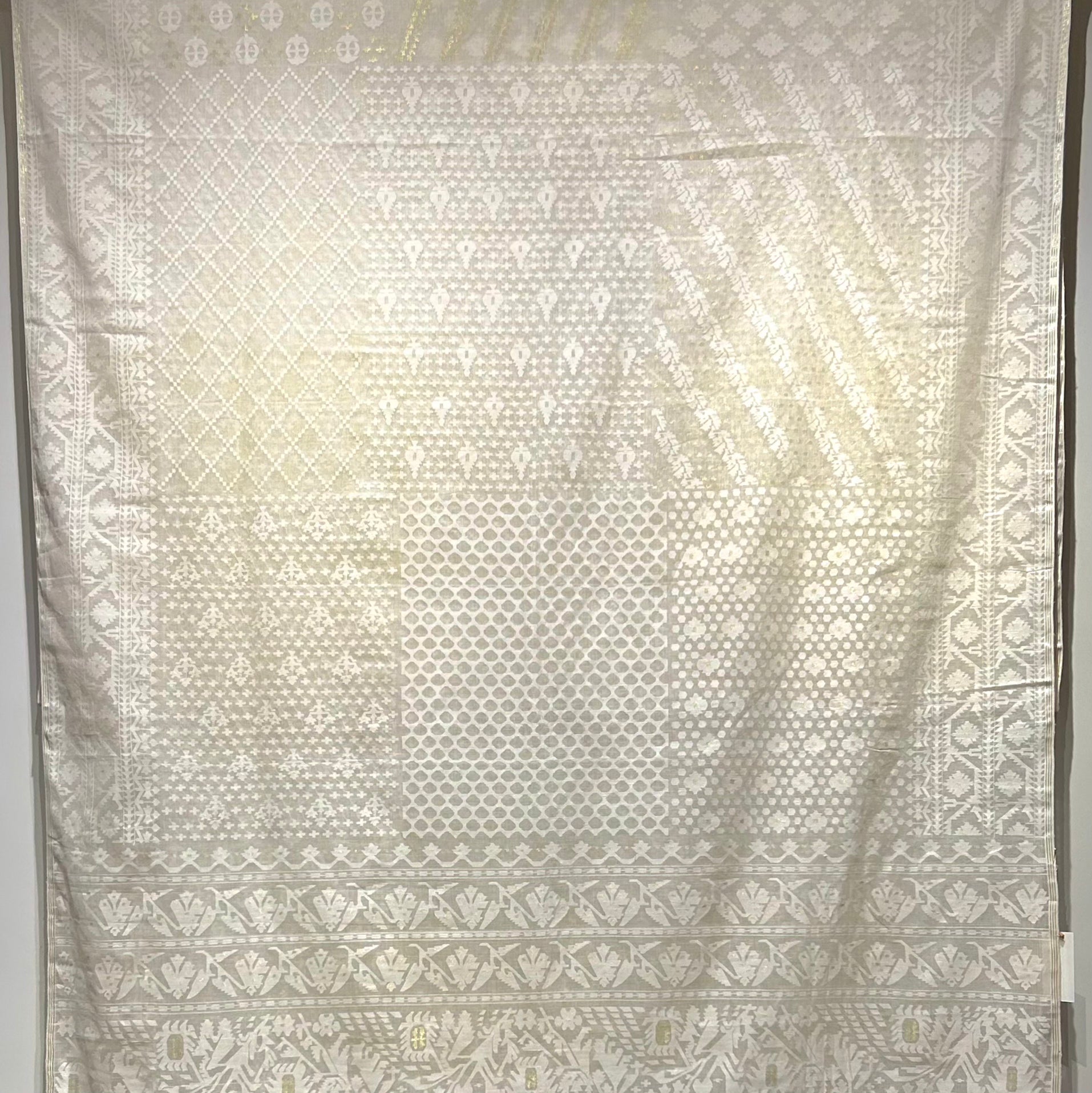 White Handspun 200 Count Masterpiece with 16 Different Motifs Dhakai Jamdani