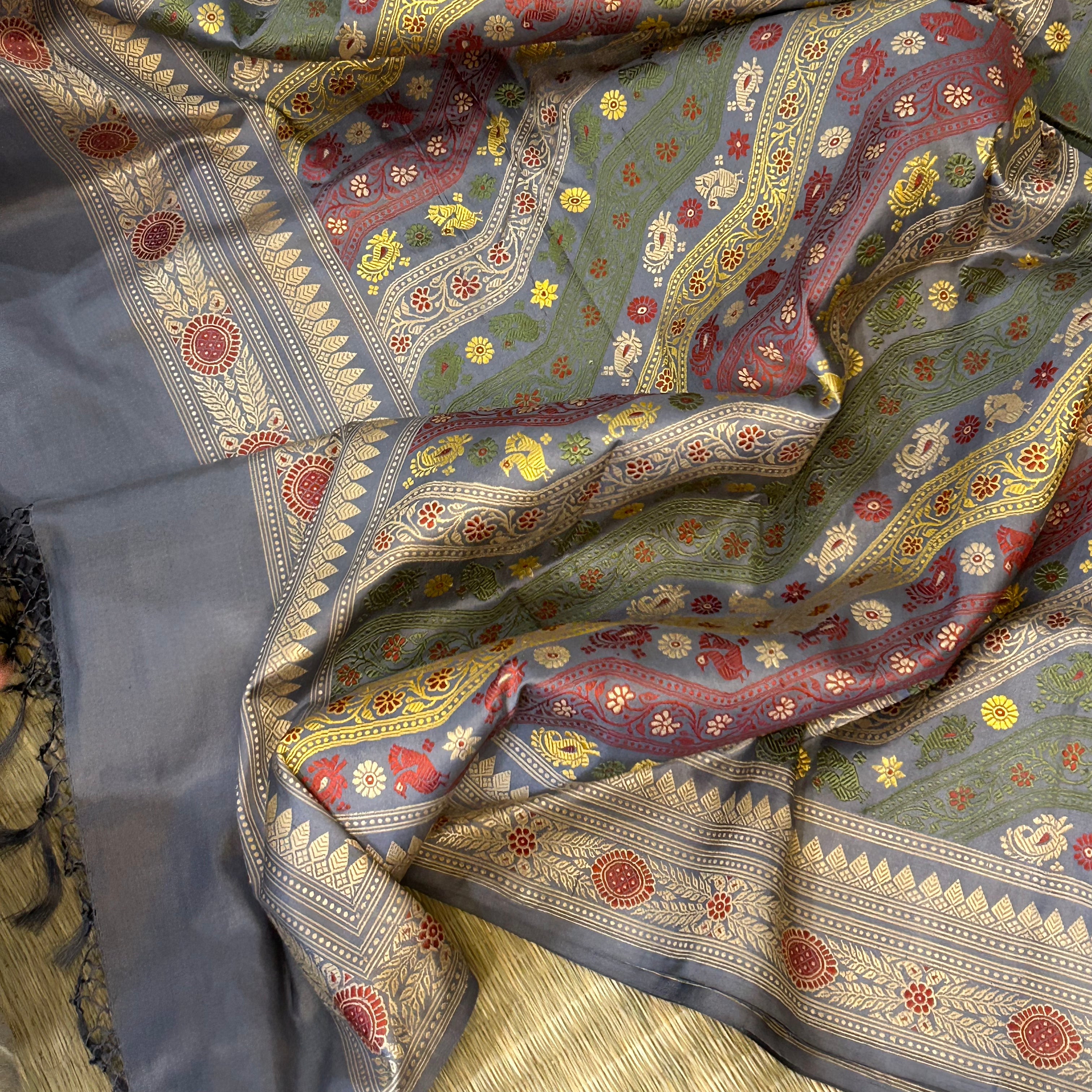 TFEAS REVIVAL GREY : A Very Special Ada Revival Baluchari Saree