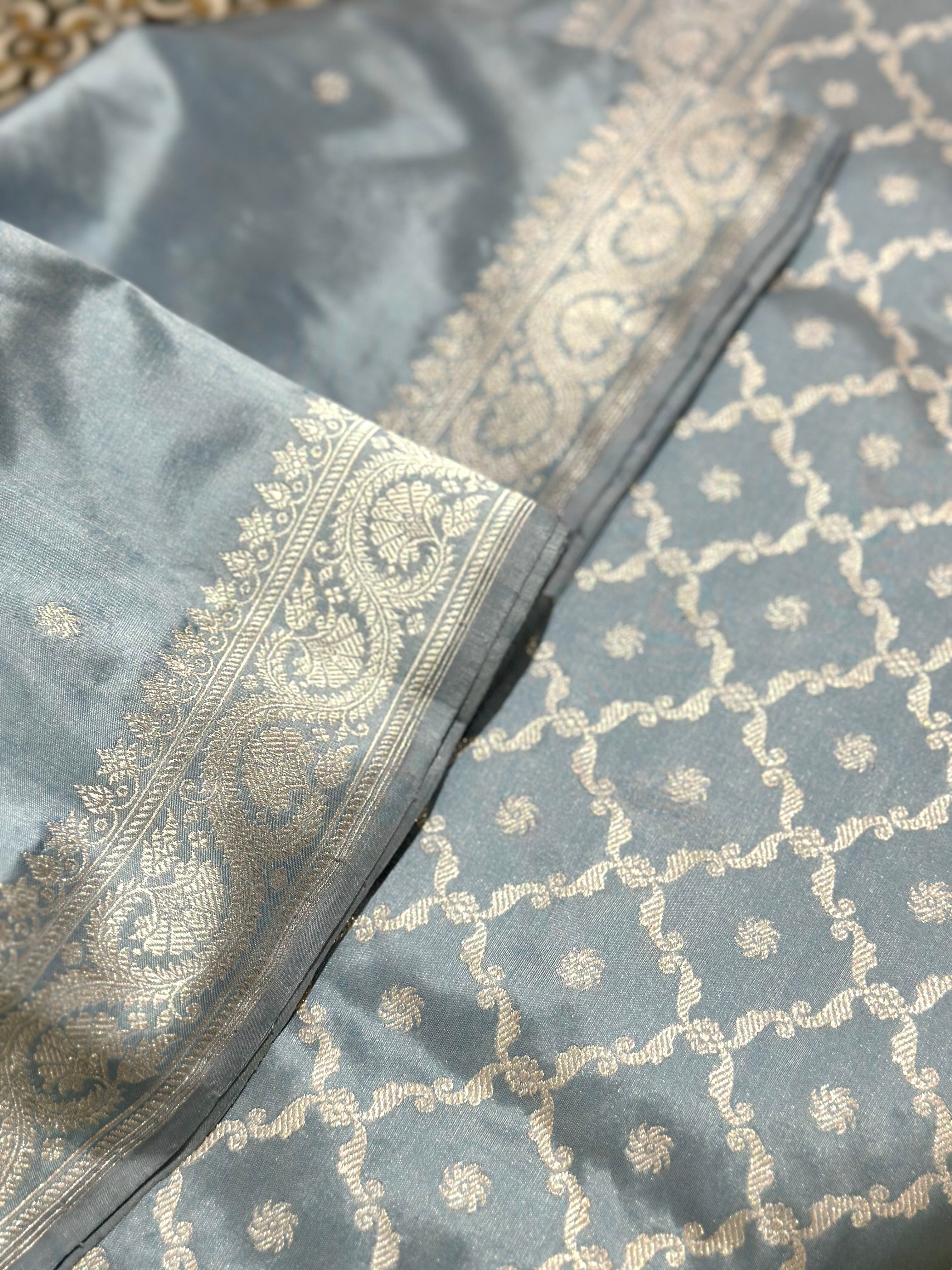 Sky Blue Khadwa Jaal Palla Benarasi