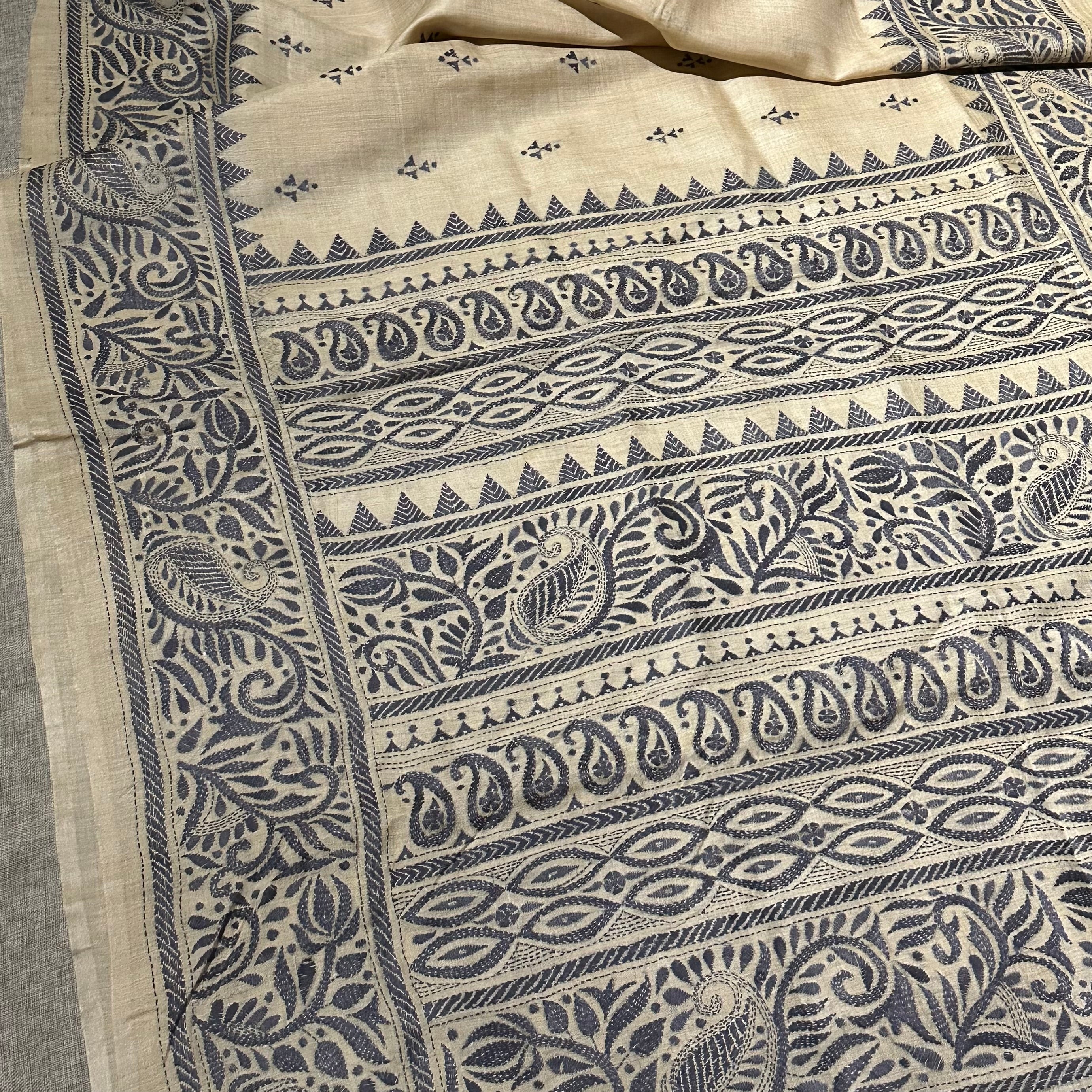 Kantha Embroidered on Handwoven Tussar Silk