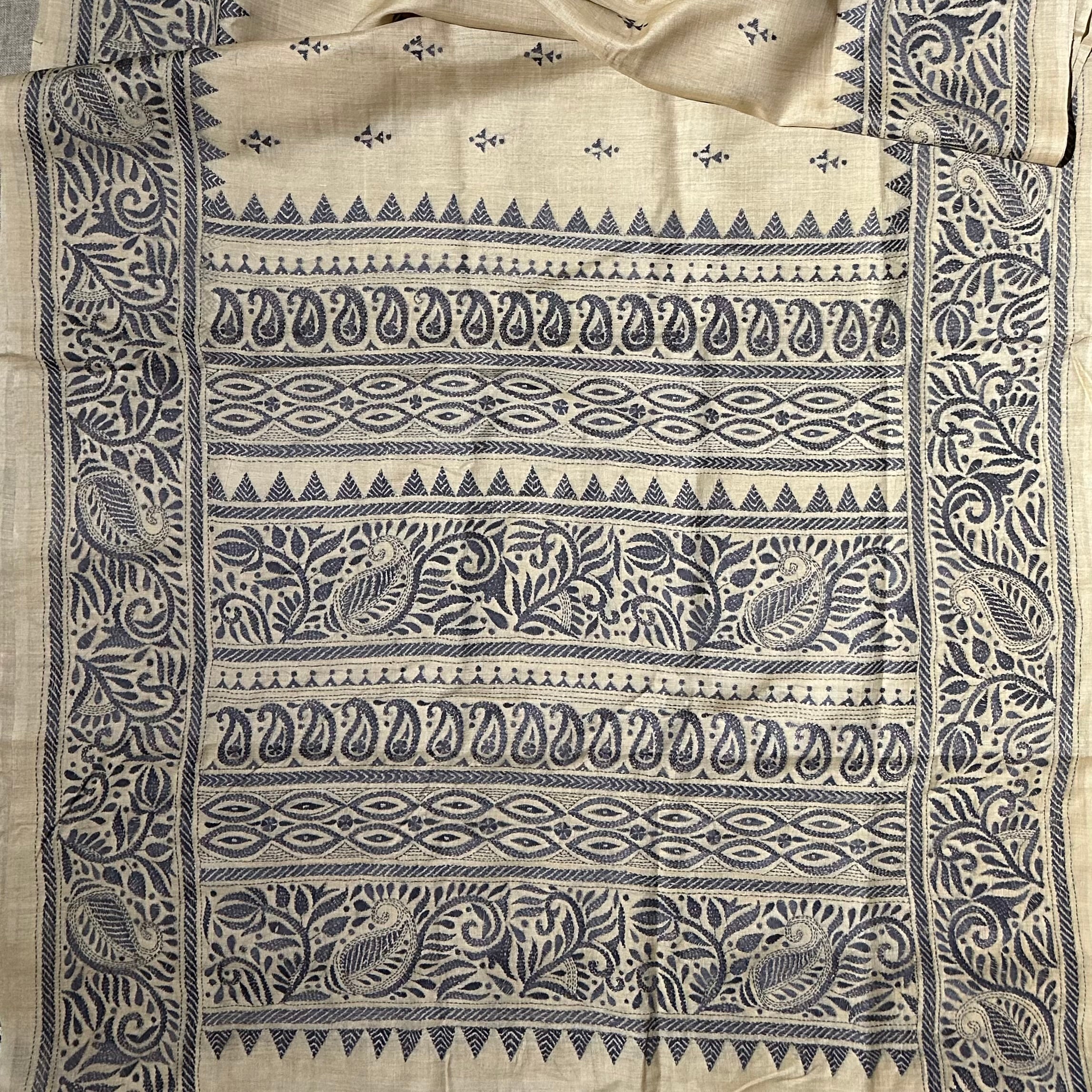 Kantha Embroidered on Handwoven Tussar Silk